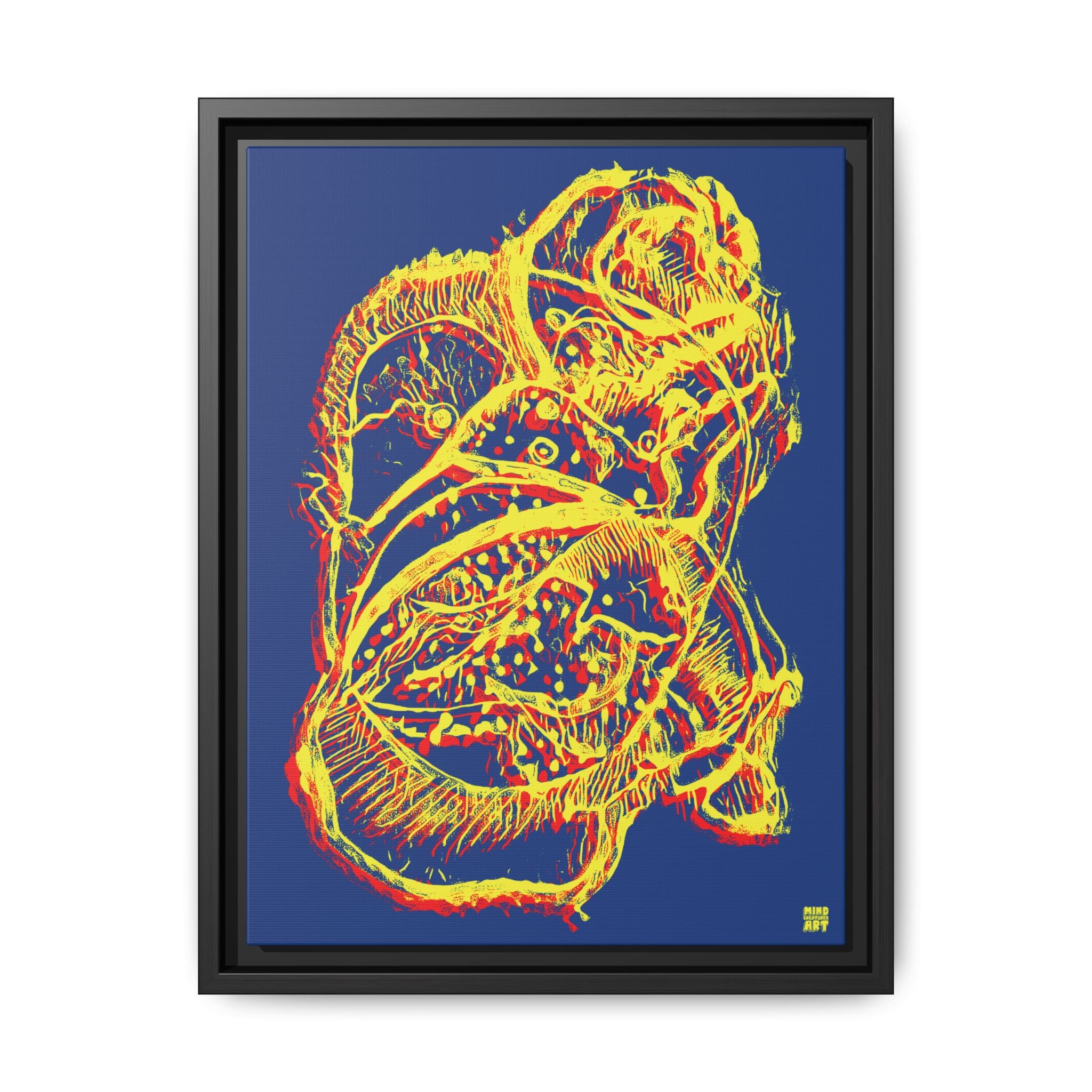 Exploration (Blur, Red & Yellow, Dark Blue Background) Matte Canvas, Framed