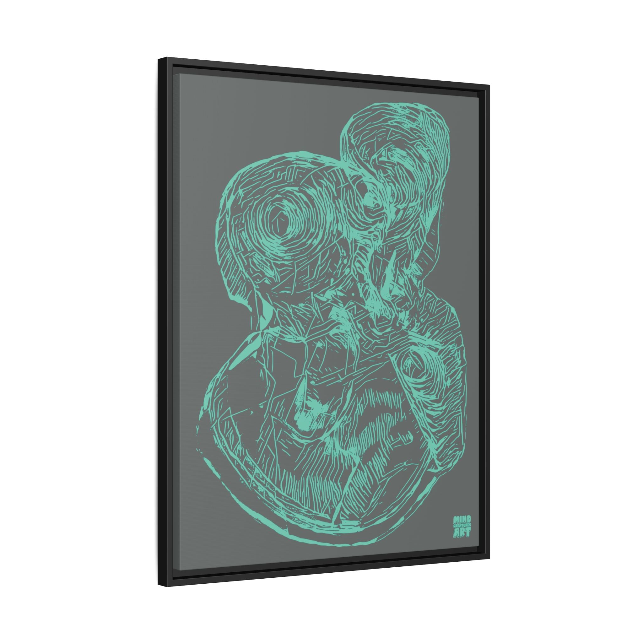 Curiosity (Teal, Dark Gray Background) Matte Canvas, Framed
