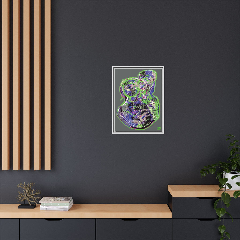 Curiosity (Electric Green, Dark Gray Background) Matte Canvas, Framed