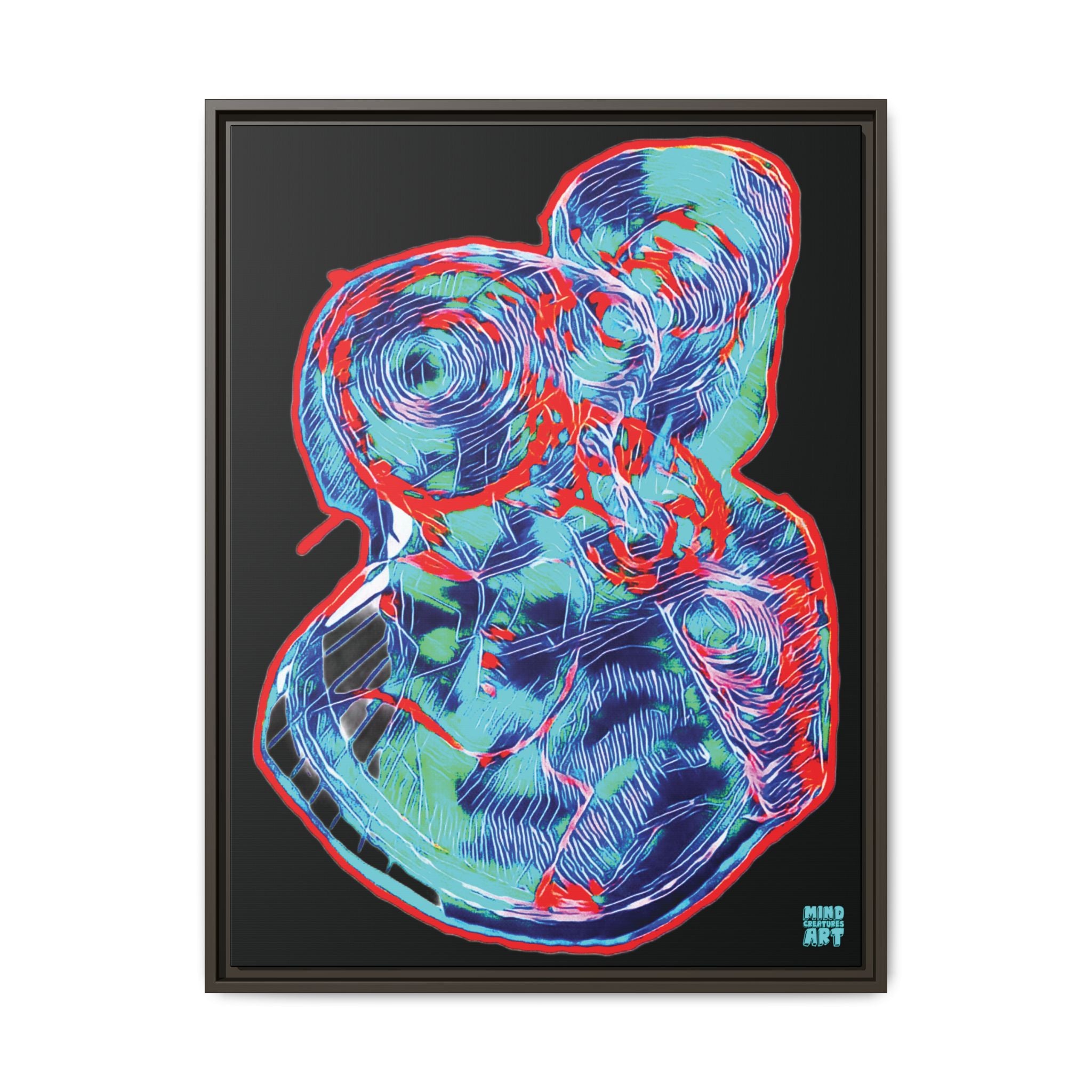 Curiosity (Red & Teal), Black Background) Matte Canvas, Framed