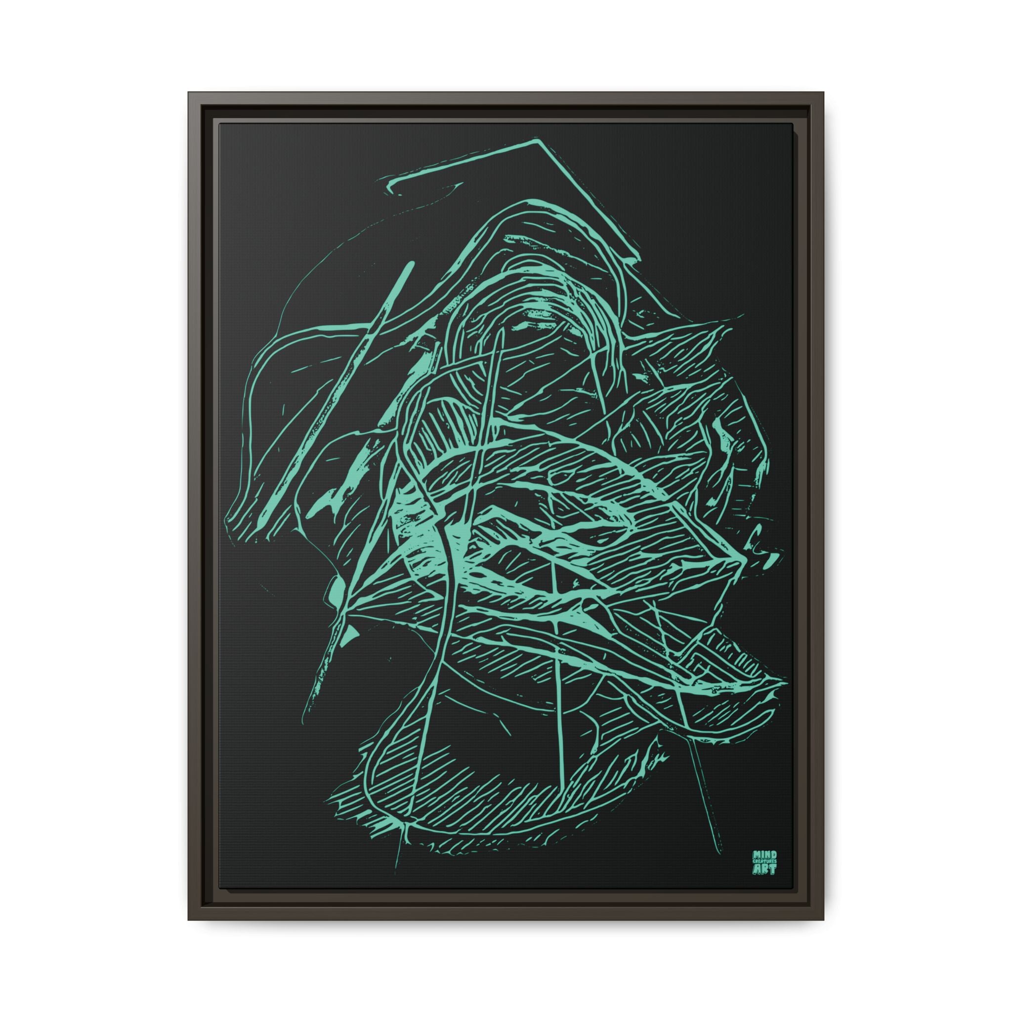Dive Reflex (Teal, Black Background) Matte Canvas, Framed