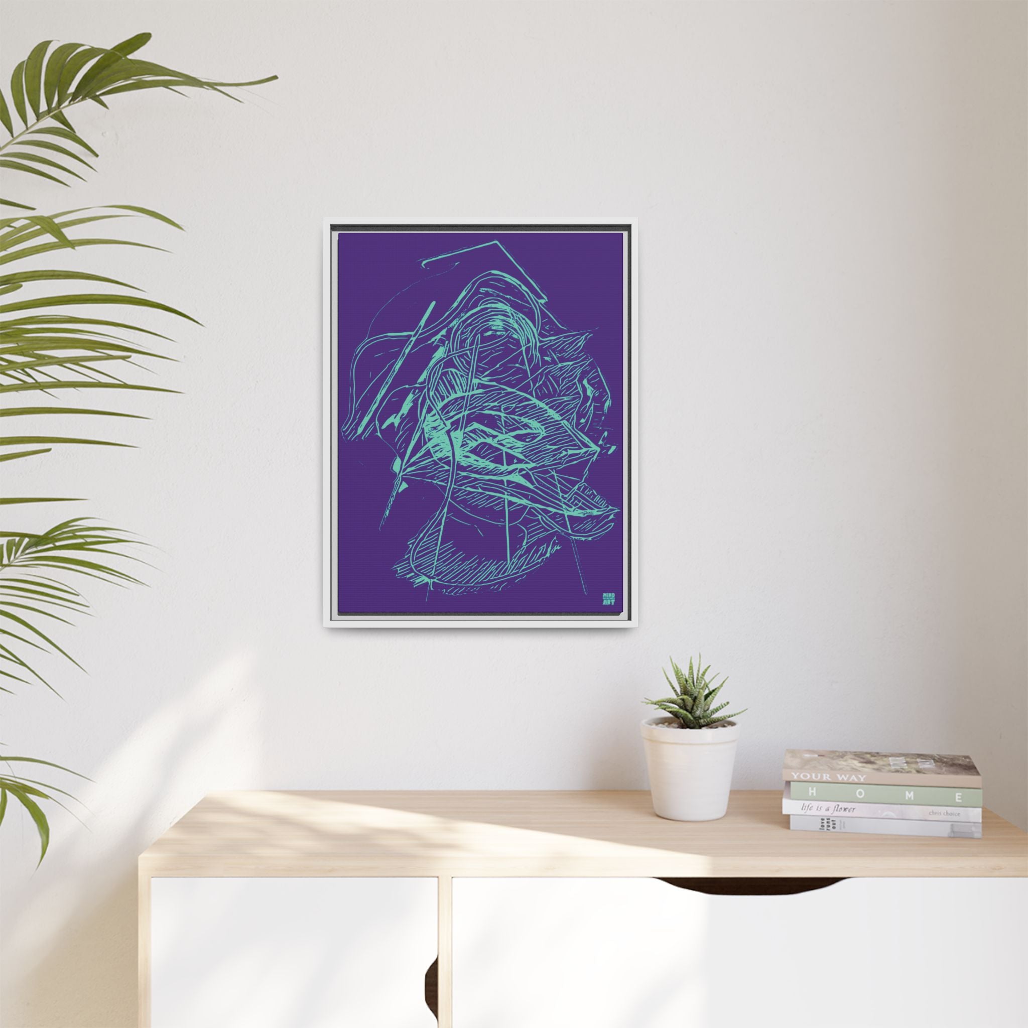 Dive Reflex (Teal, Purple Background) Matte Canvas, Framed