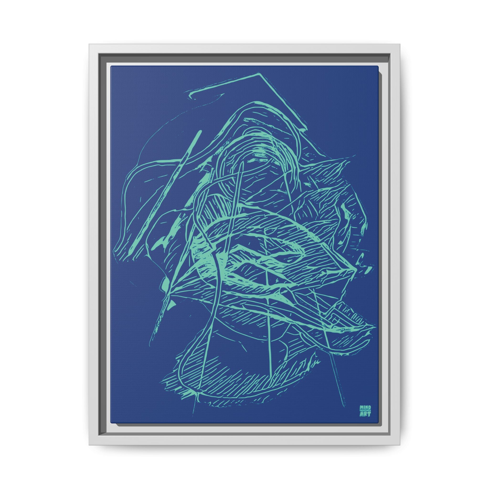 Dive Reflex (Teal, Dark Blue Background) Matte Canvas, Framed