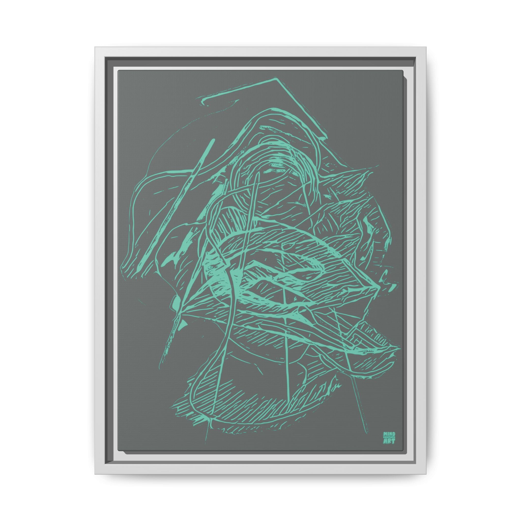 Dive Reflex (Teal, Dark Gray Background) Matte Canvas, Framed