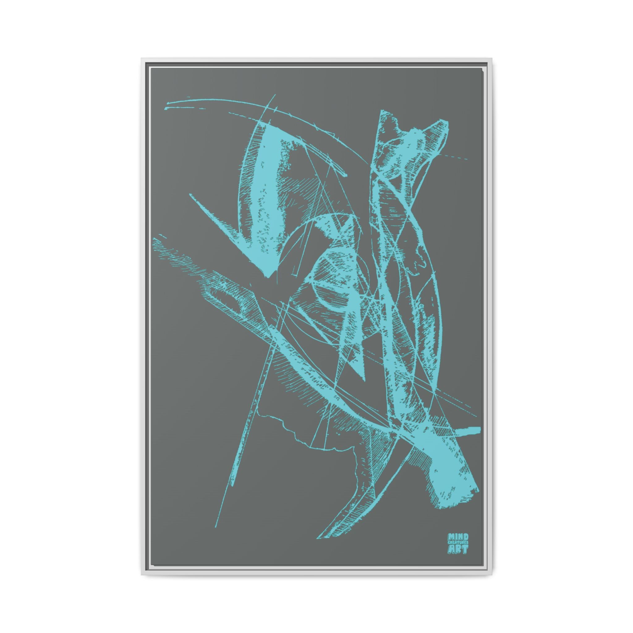Watching (Aqua, Dark Gray Background) Matte Canvas, Framed