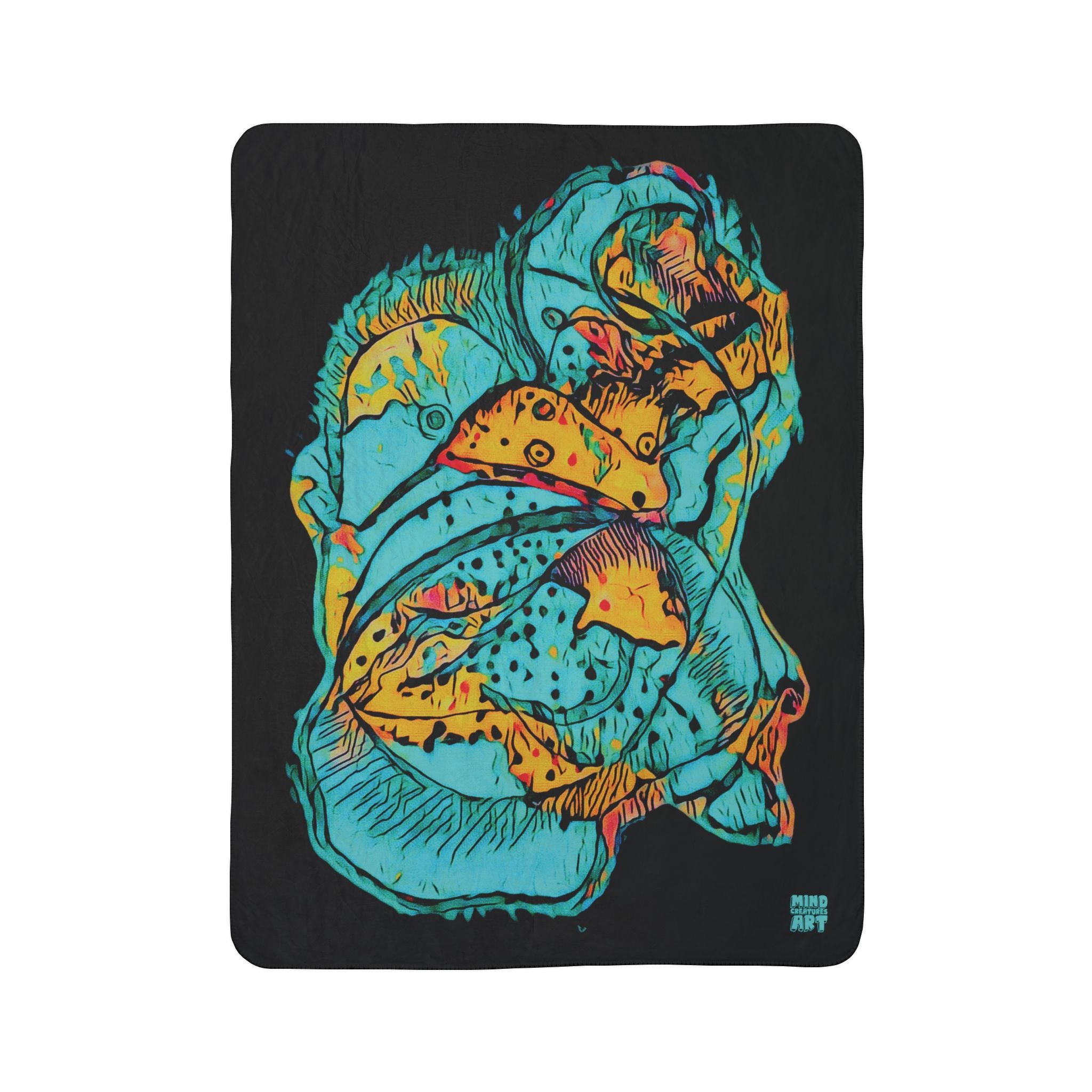 Exploration (Teal, Black Background) Fleece Sherpa Blanket