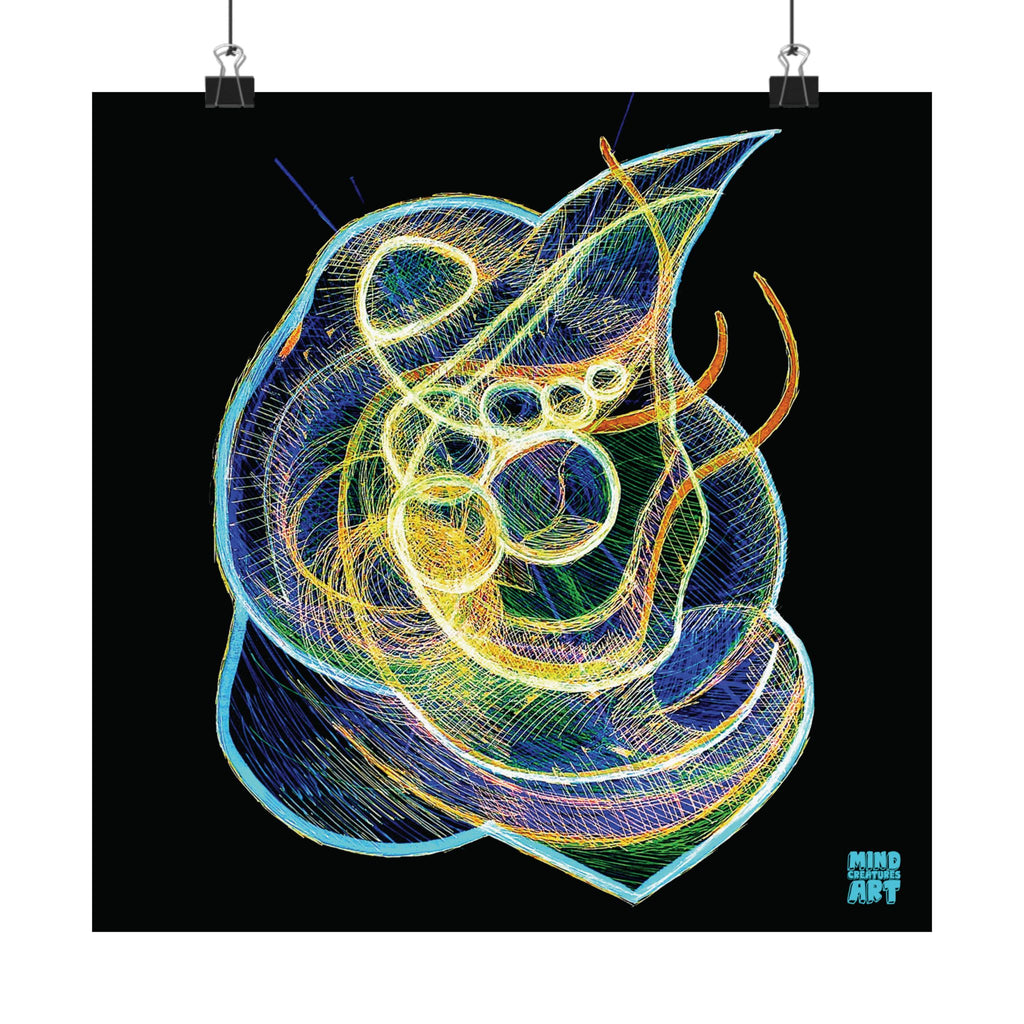 Renewal (Electric Yellow & Blue, Black Background) Matte Poster