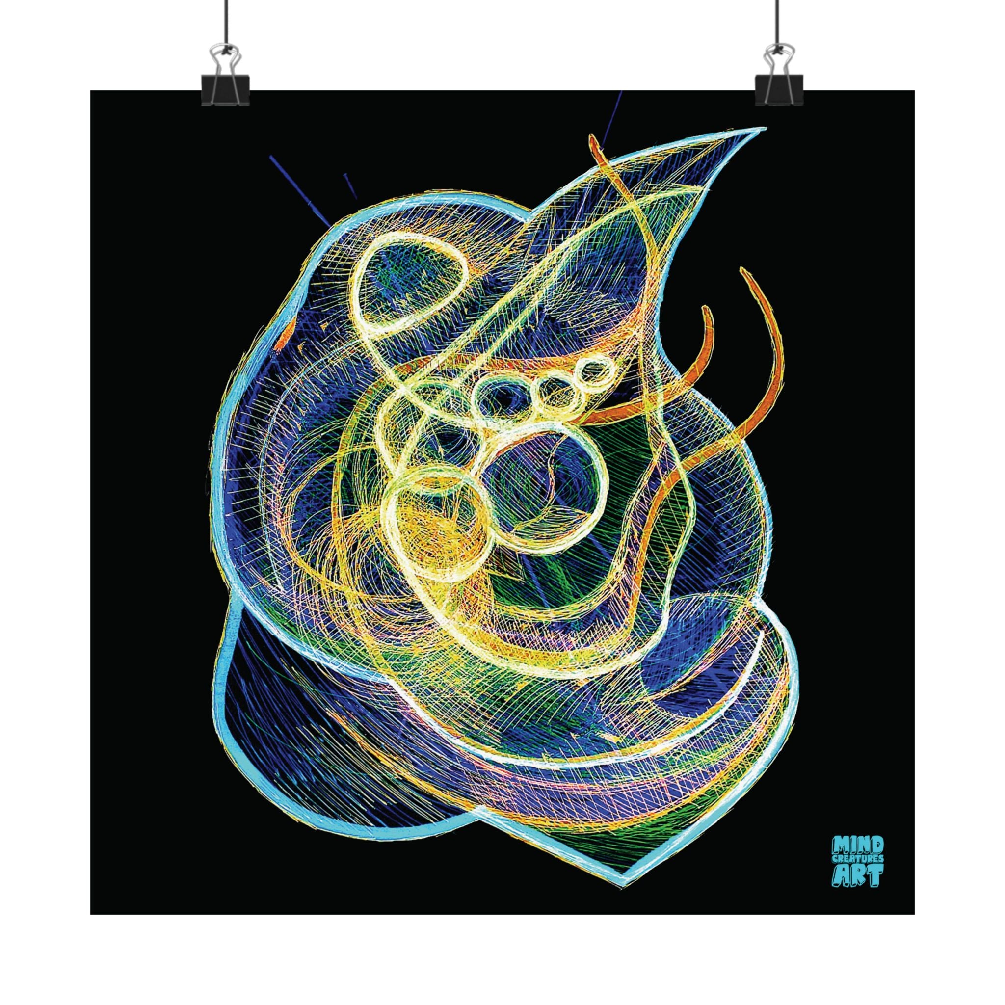 Renewal (Electric Yellow & Blue, Black Background) Matte Poster
