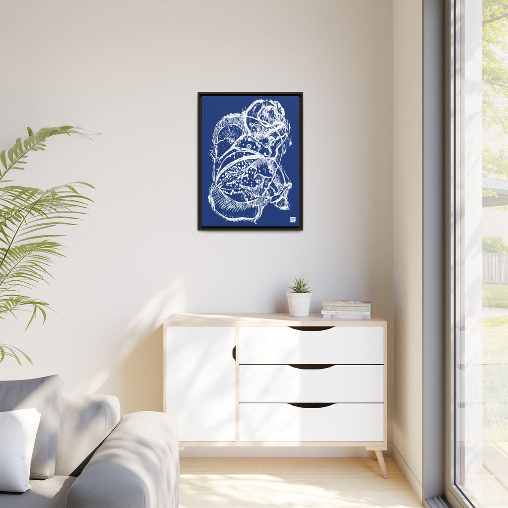 Exploration (White, Dark Blue Background) Matte Canvas, Framed