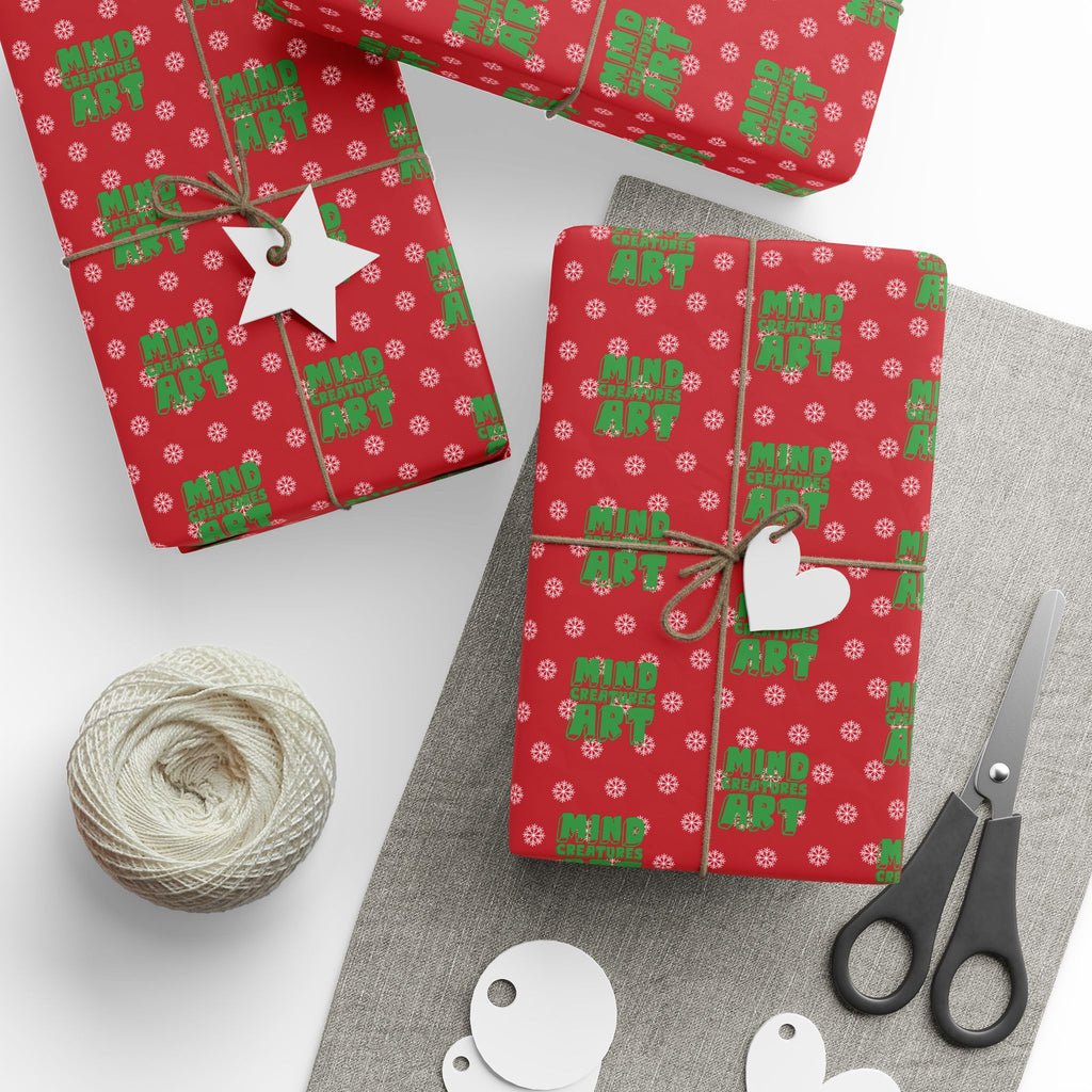 MCA Logo & Snowflake (Green, Red Background) Heavy Wrapping Paper