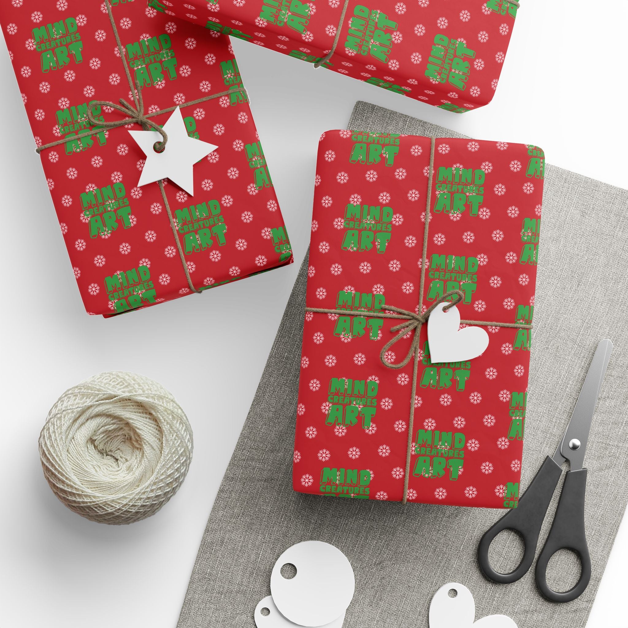 MCA Logo & Snowflake (Green, Red Background) Heavy Wrapping Paper