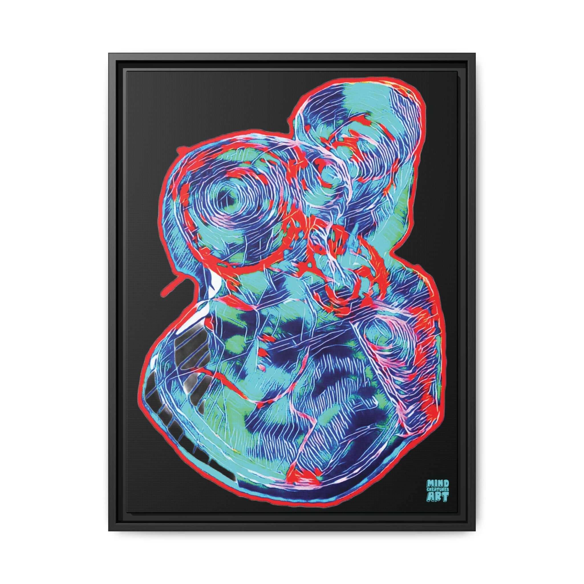 Curiosity (Red & Teal), Black Background) Matte Canvas, Framed