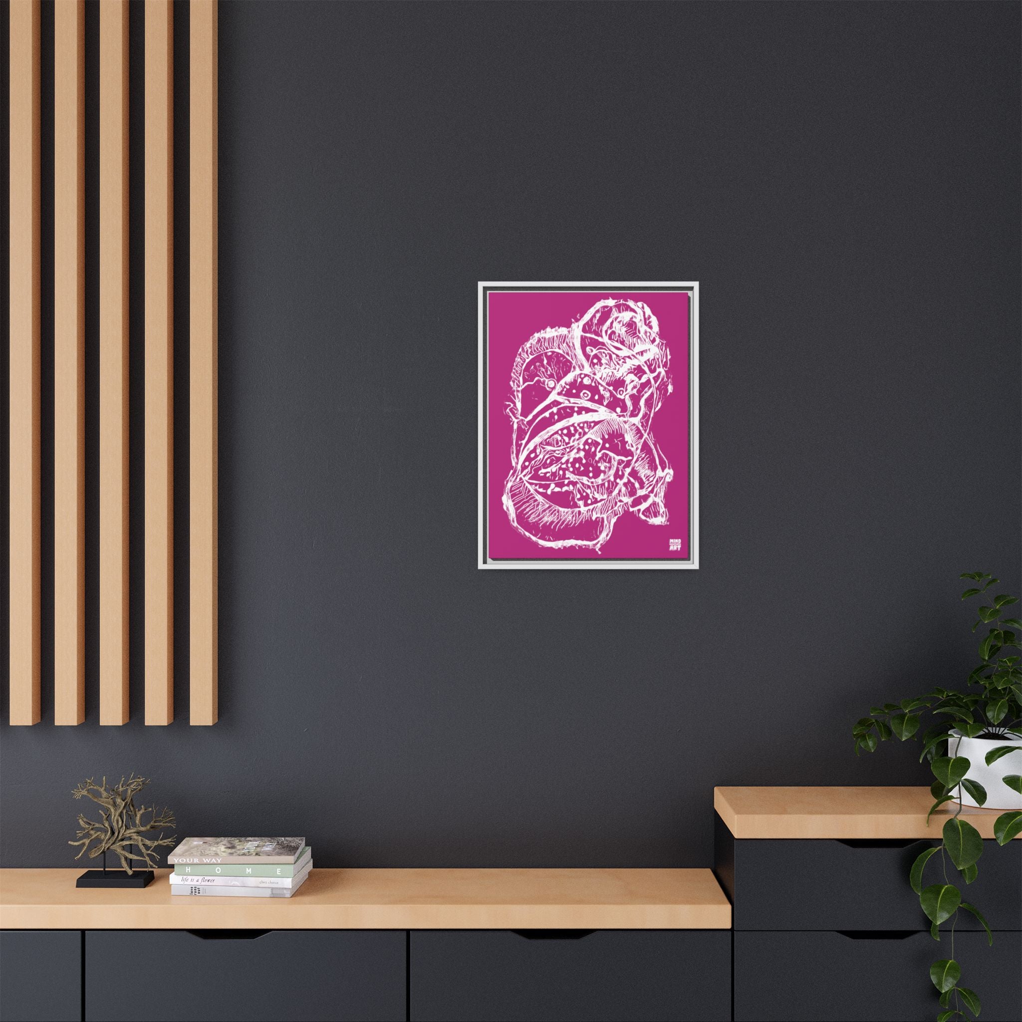 Exploration (White, Pink Background) Matte Canvas, Framed