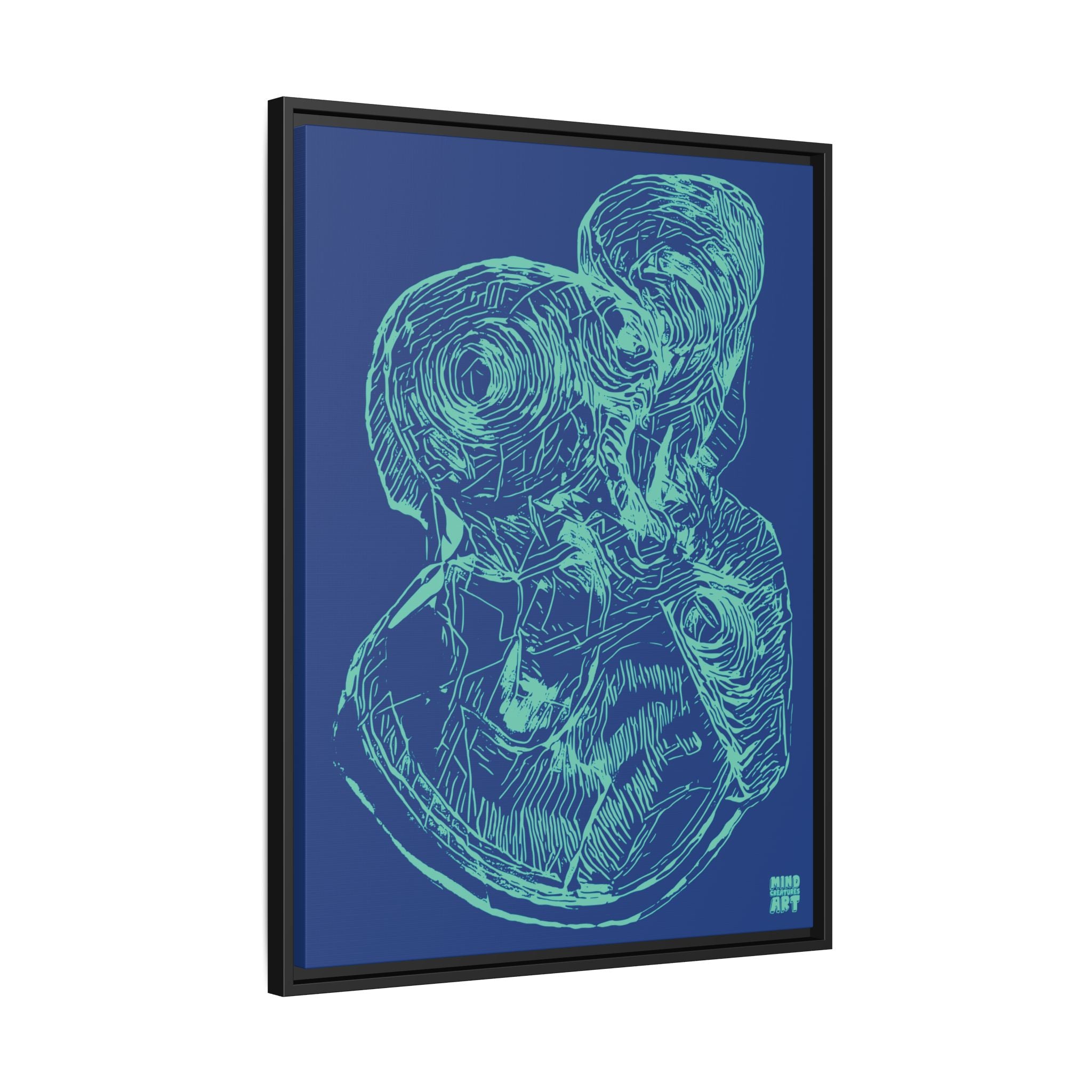 Curiosity (Teal, Dark Blue Background) Matte Canvas, Framed