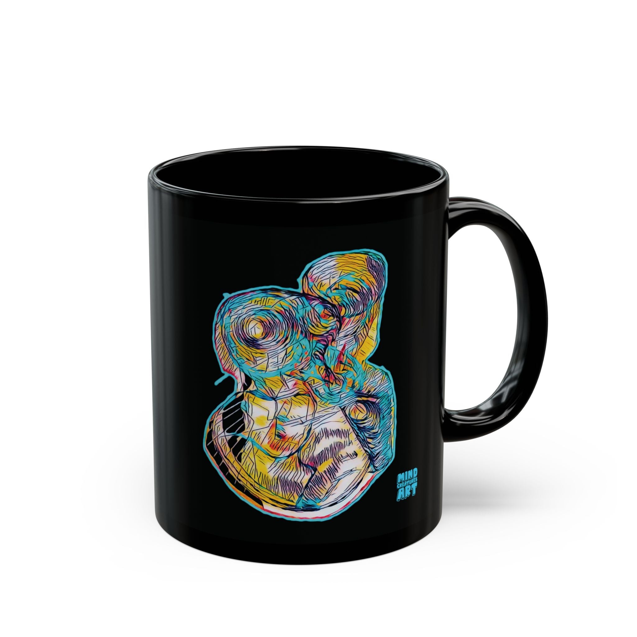 Curiosity (Teal) Black Ceramic Mug (11oz, 15oz)