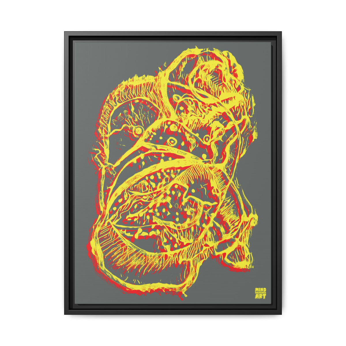 Exploration (Blur, Red & Yellow, Dark Gray Background) Matte Canvas, Framed