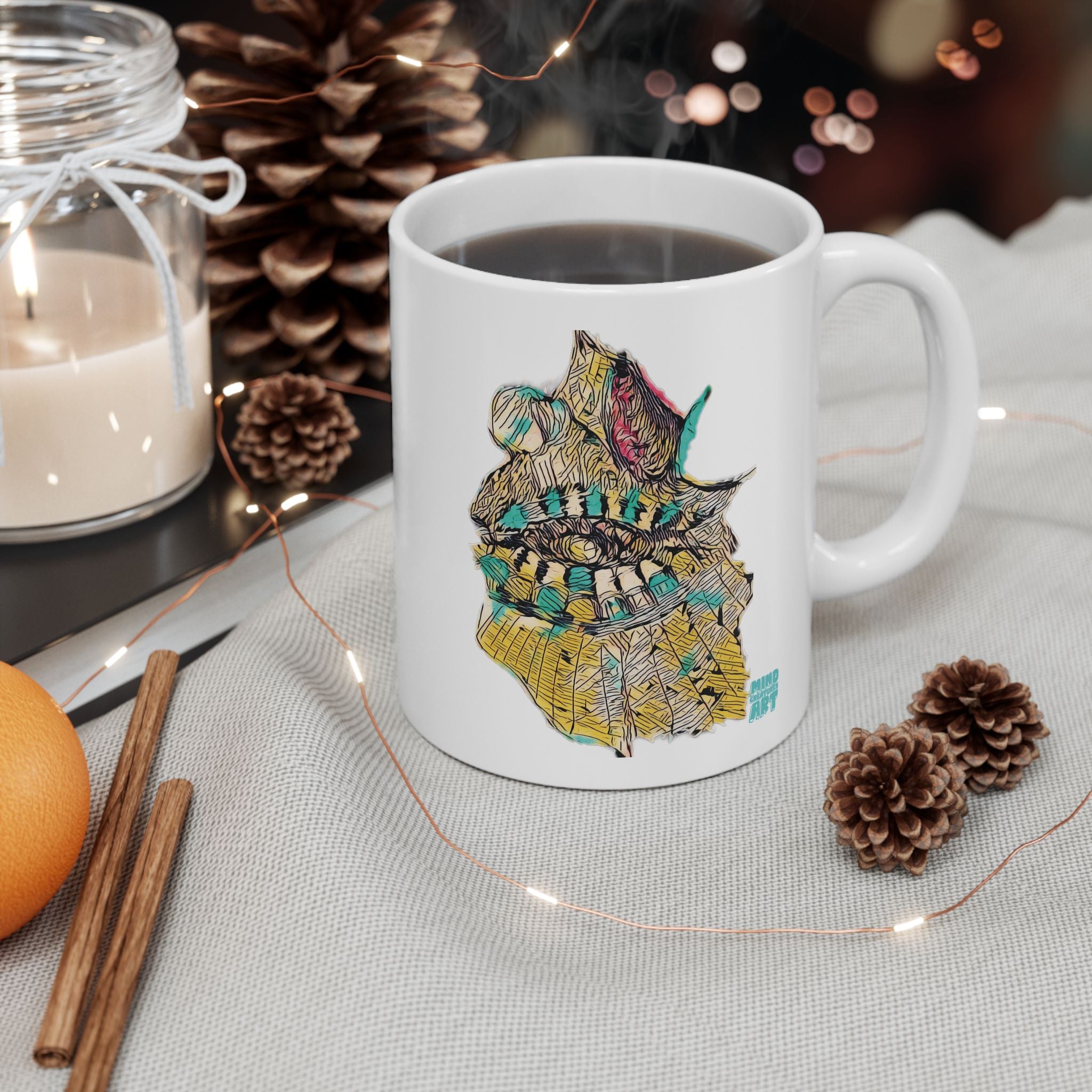 Hypnagogic (Gold) White Ceramic Mug, (11oz, 15oz)
