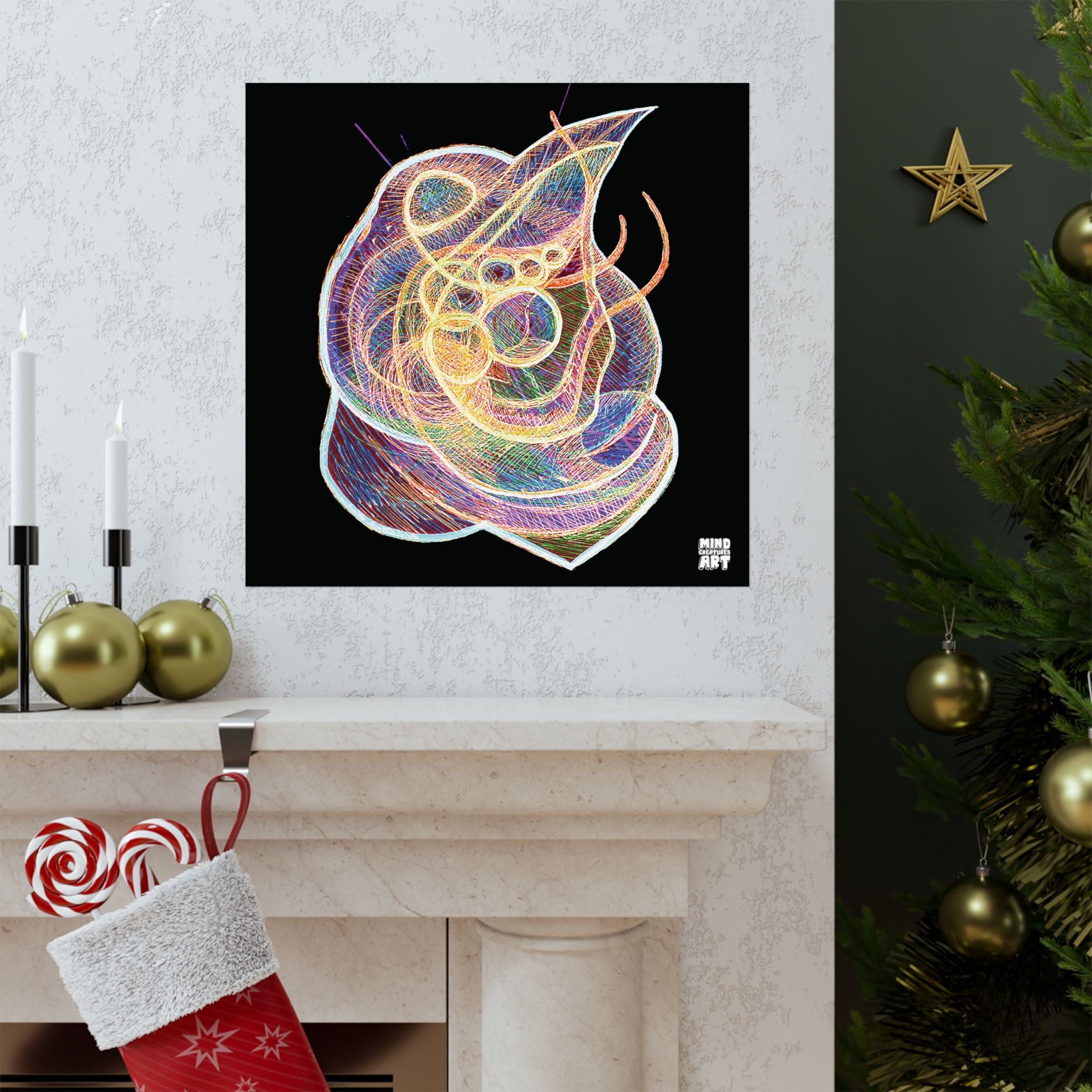Renewal (Electric Yellow & Purple, Black Background) Matte Poster