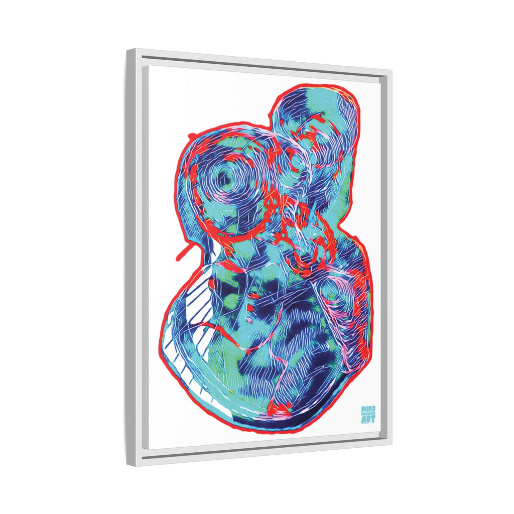 Curiosity (Red & Teal, White Background) Matte Canvas, Framed