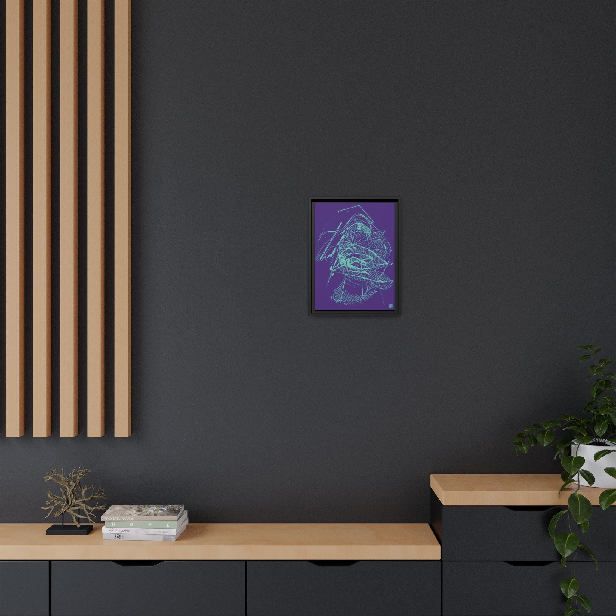 Dive Reflex (Teal, Purple Background) Matte Canvas, Framed