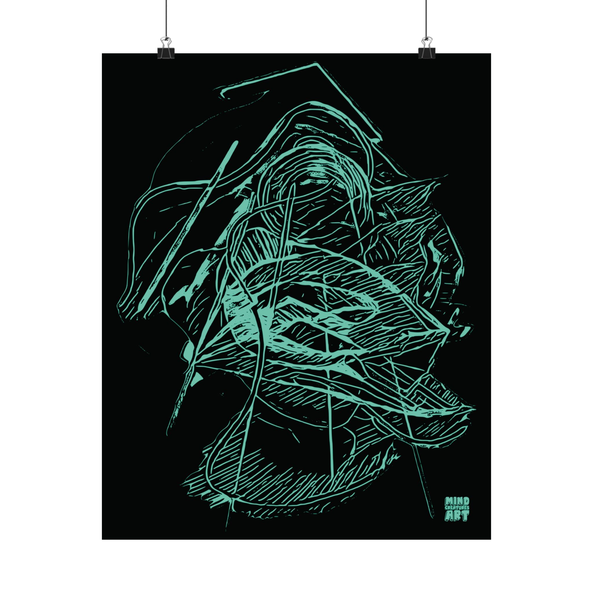 Dive Reflex (Teal, Black Background) Fine Art Poster