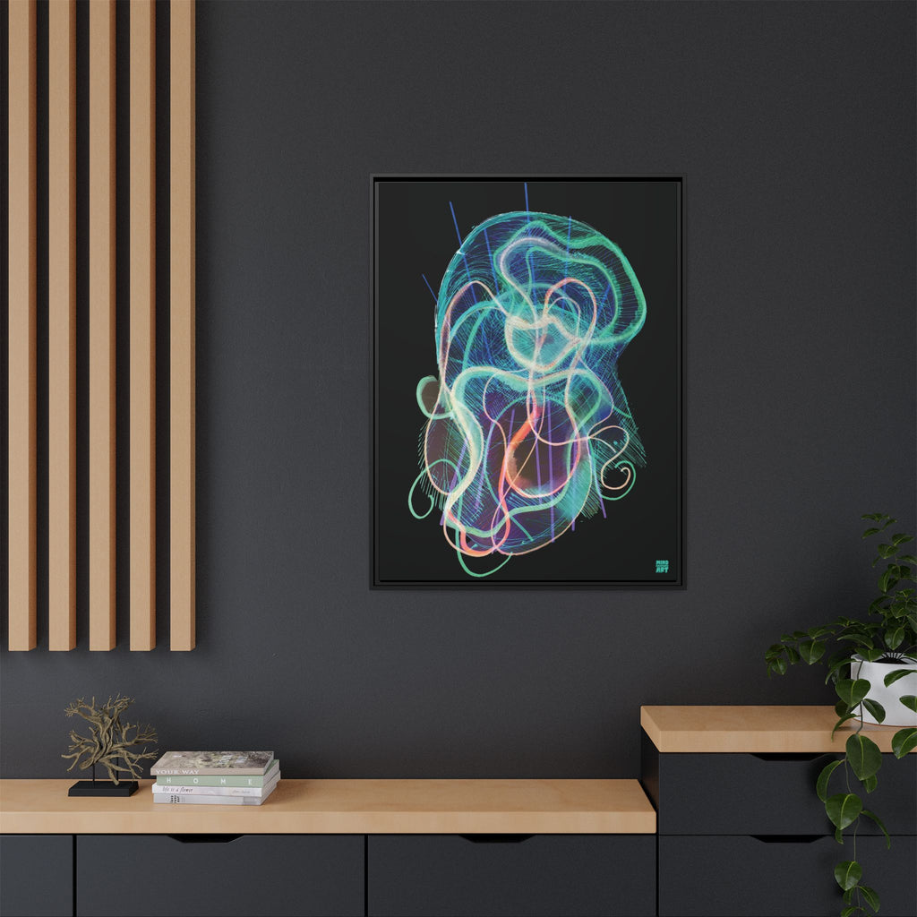 Davy Jones (Electric Teal, Black Background) Matte Canvas, Framed