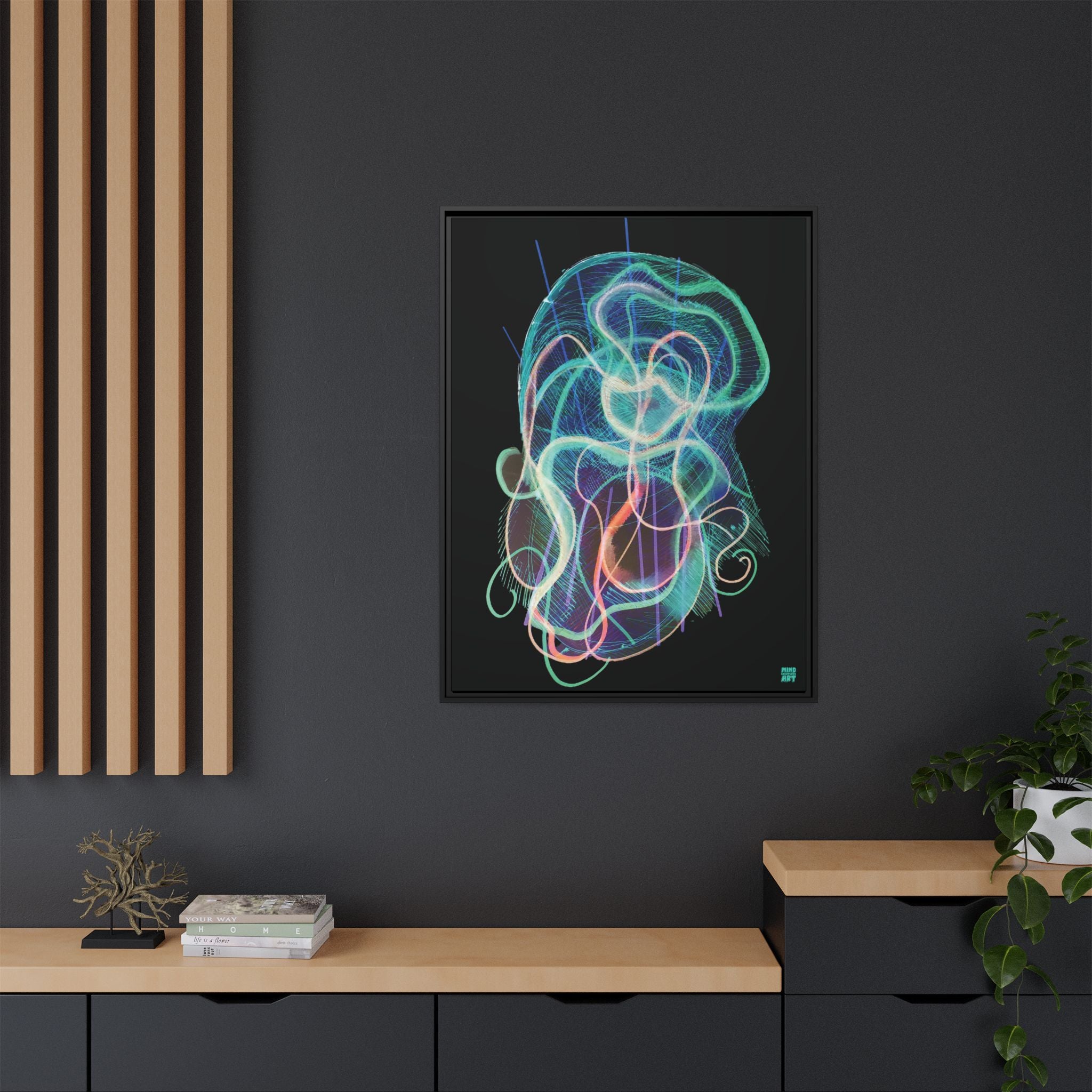 Davy Jones (Electric Teal, Black Background) Matte Canvas, Framed