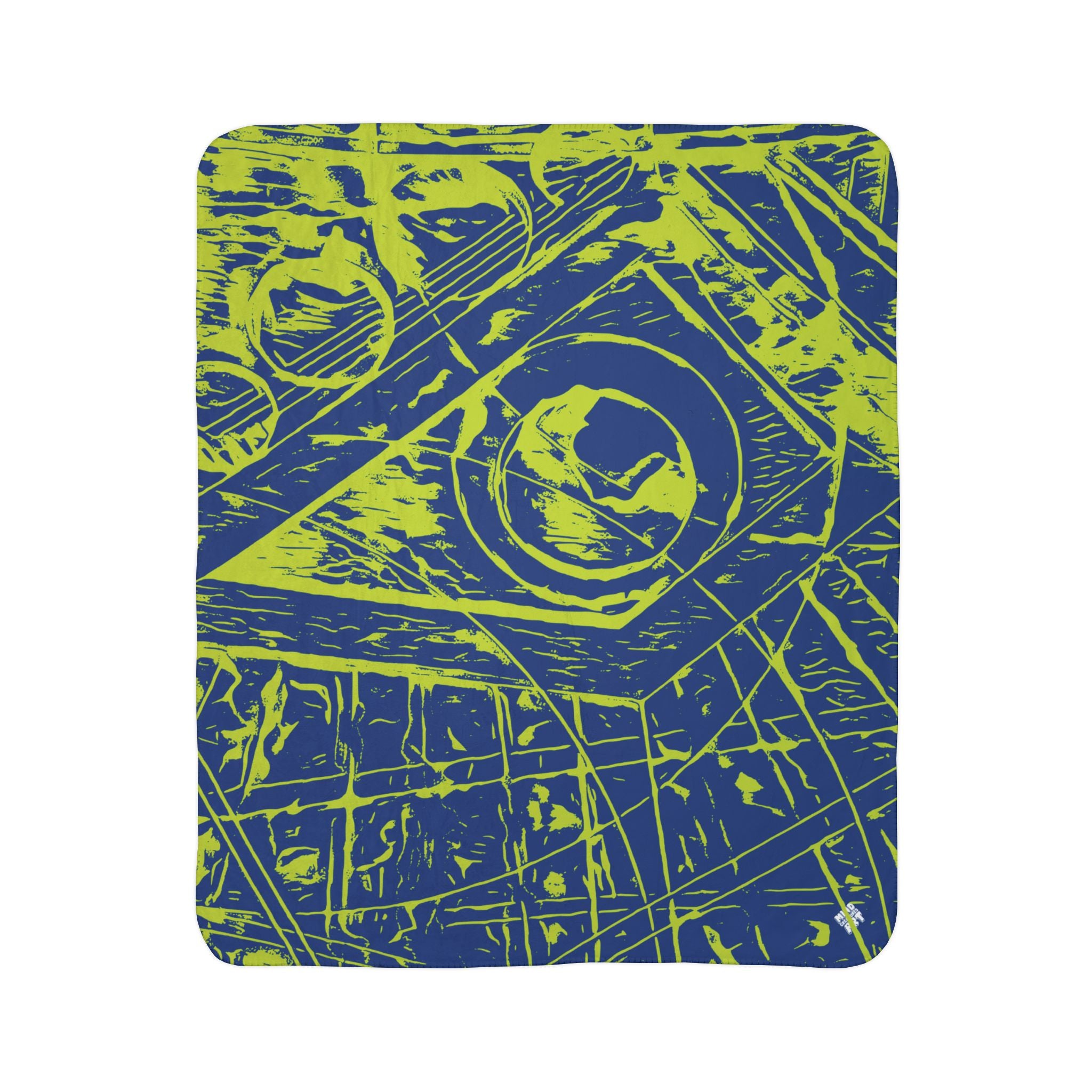 Love (Lime, Dark Blue Background) Fleece Sherpa Blanket