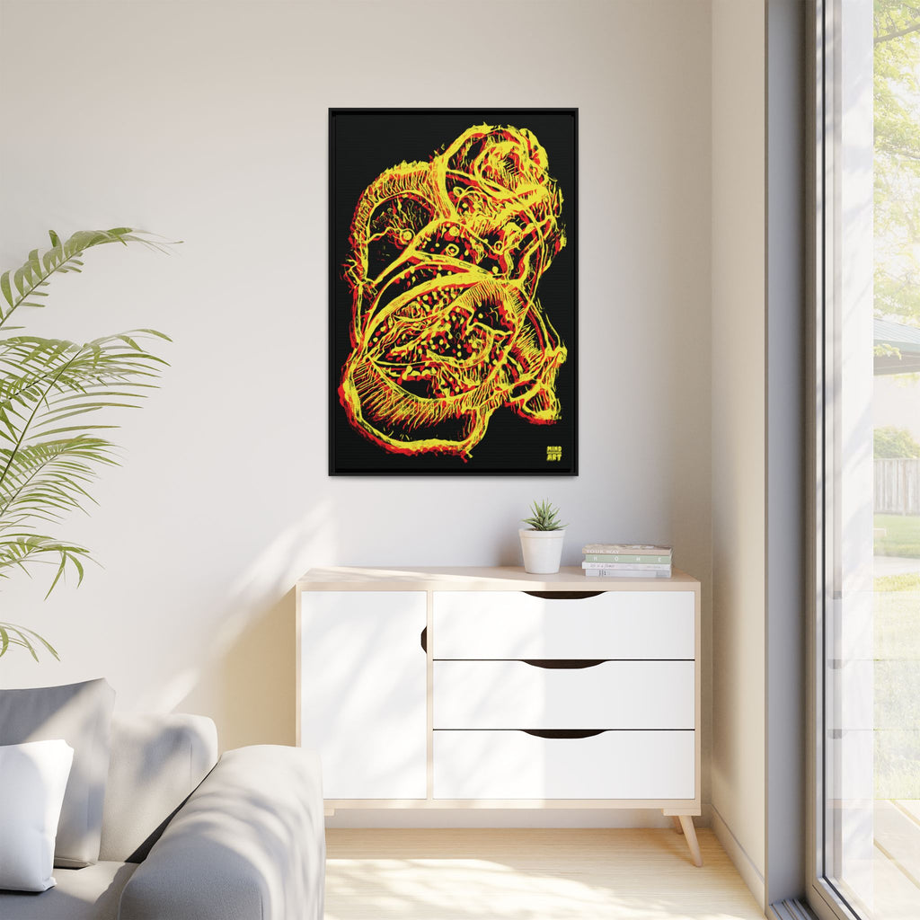 Exploration (Blur, Red & Yellow, Black Background) Matte Canvas, Framed