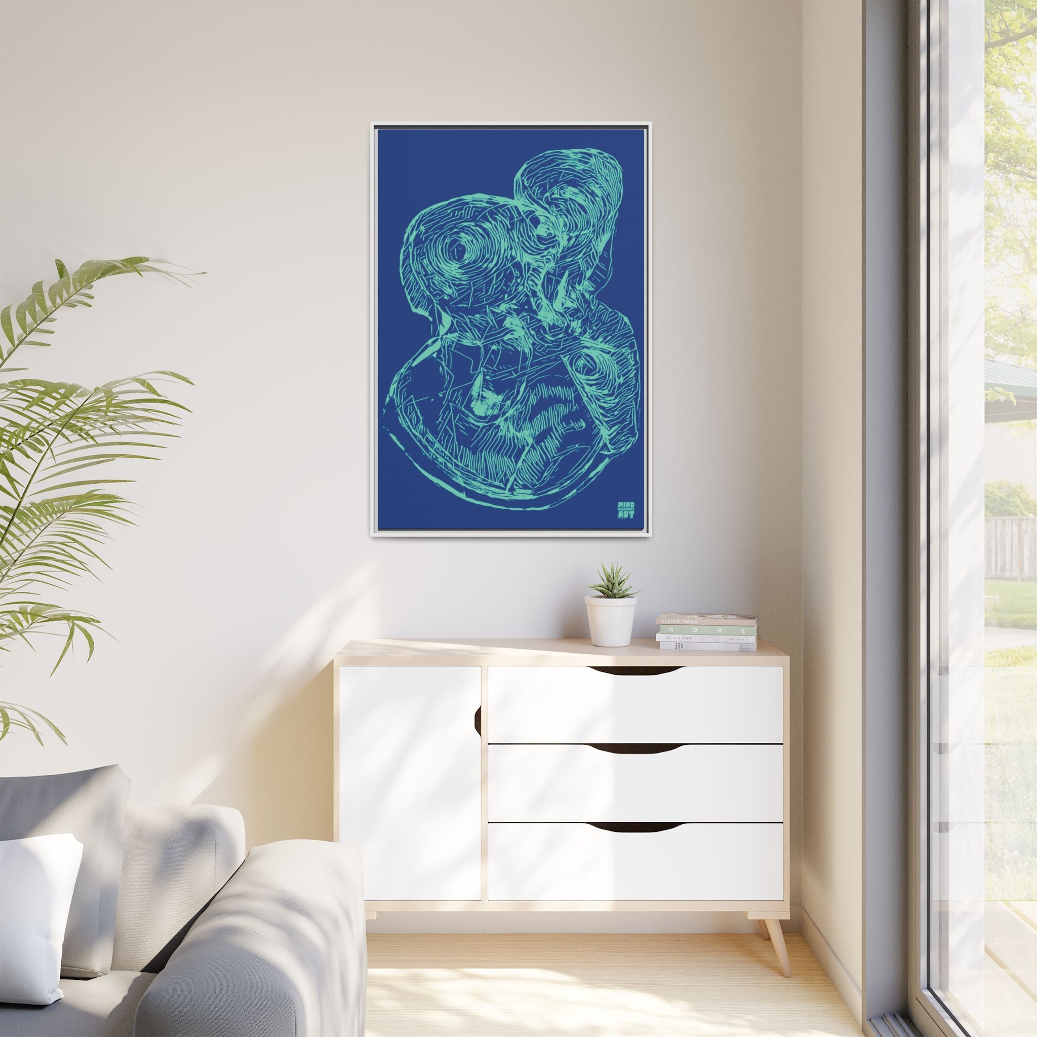 Curiosity (Teal, Dark Blue Background) Matte Canvas, Framed