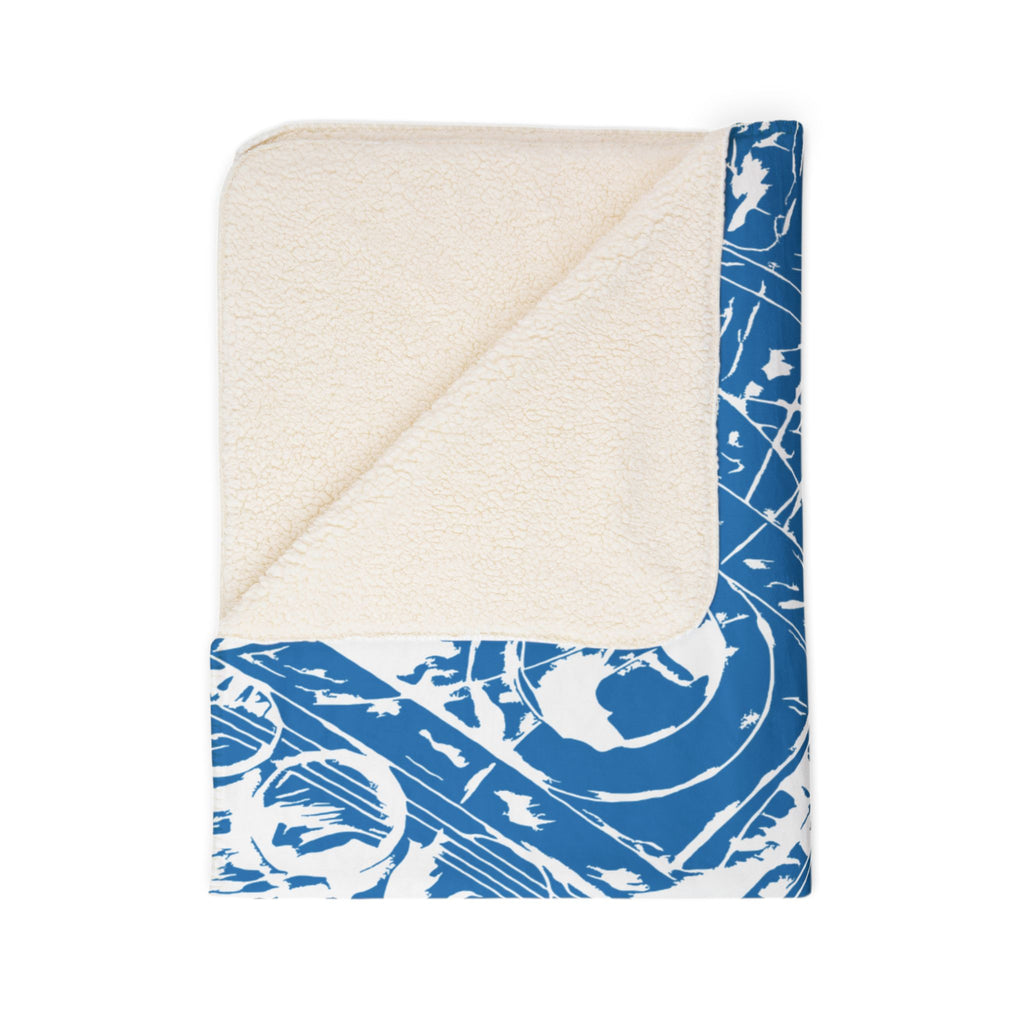 Love (White, Mirror, Blue Background) Fleece Sherpa Blanket