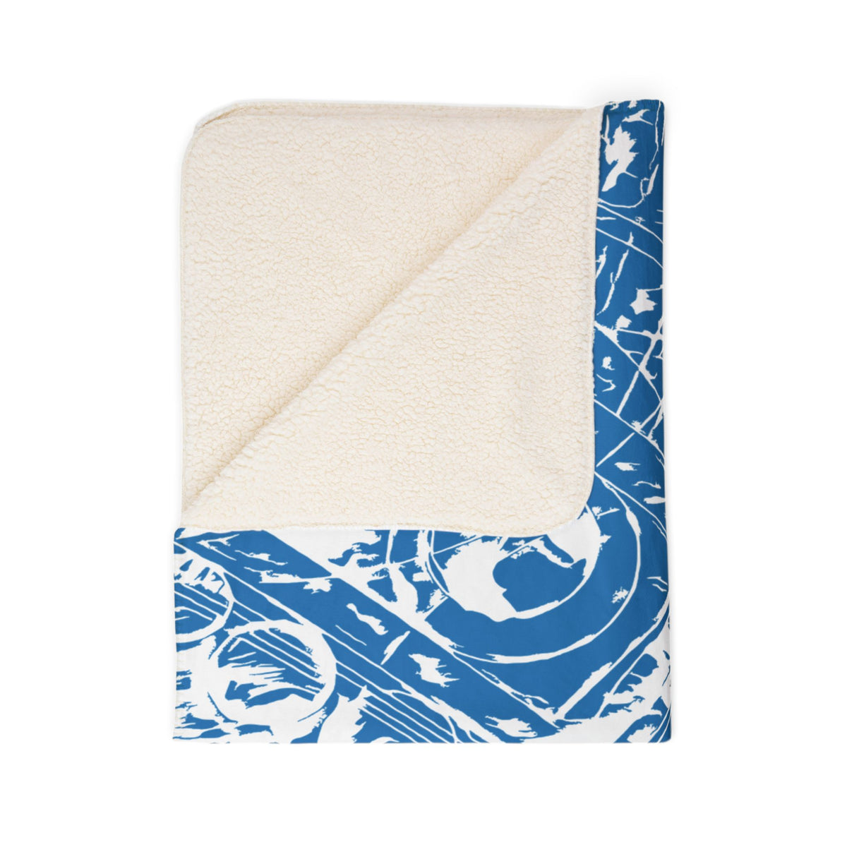 Love (White, Mirror, Blue Background) Fleece Sherpa Blanket