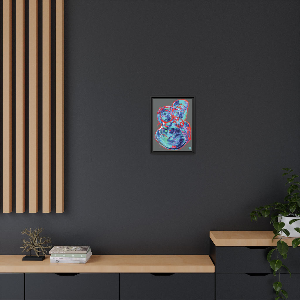 Curiosity (Red & Teal, Dark Gray Background) Matte Canvas, Framed