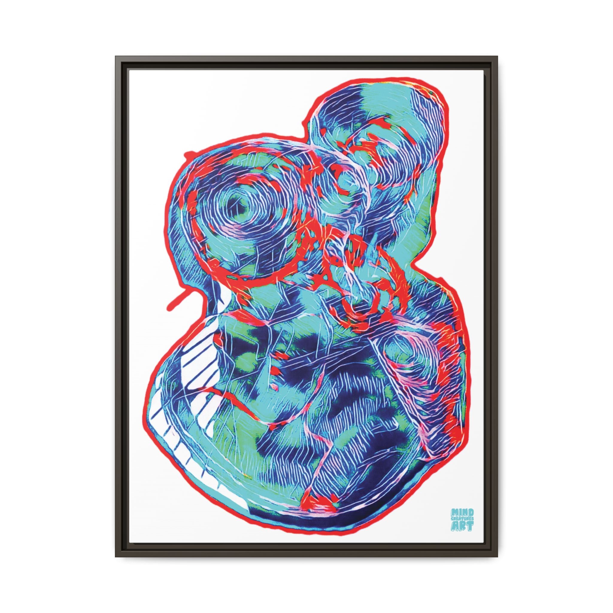 Curiosity (Red & Teal, White Background) Matte Canvas, Framed