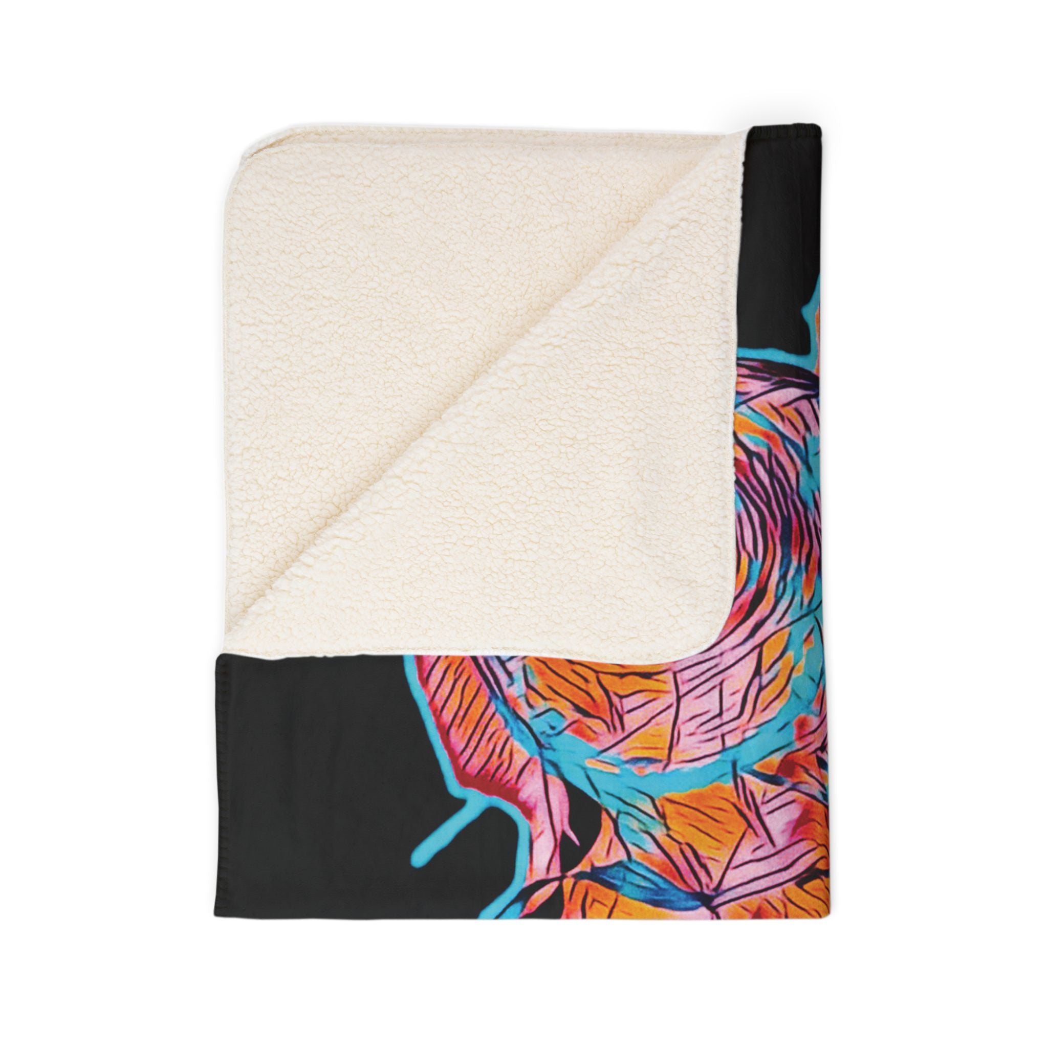 Curiosity (Pink, Black Background) Fleece Sherpa Blanket