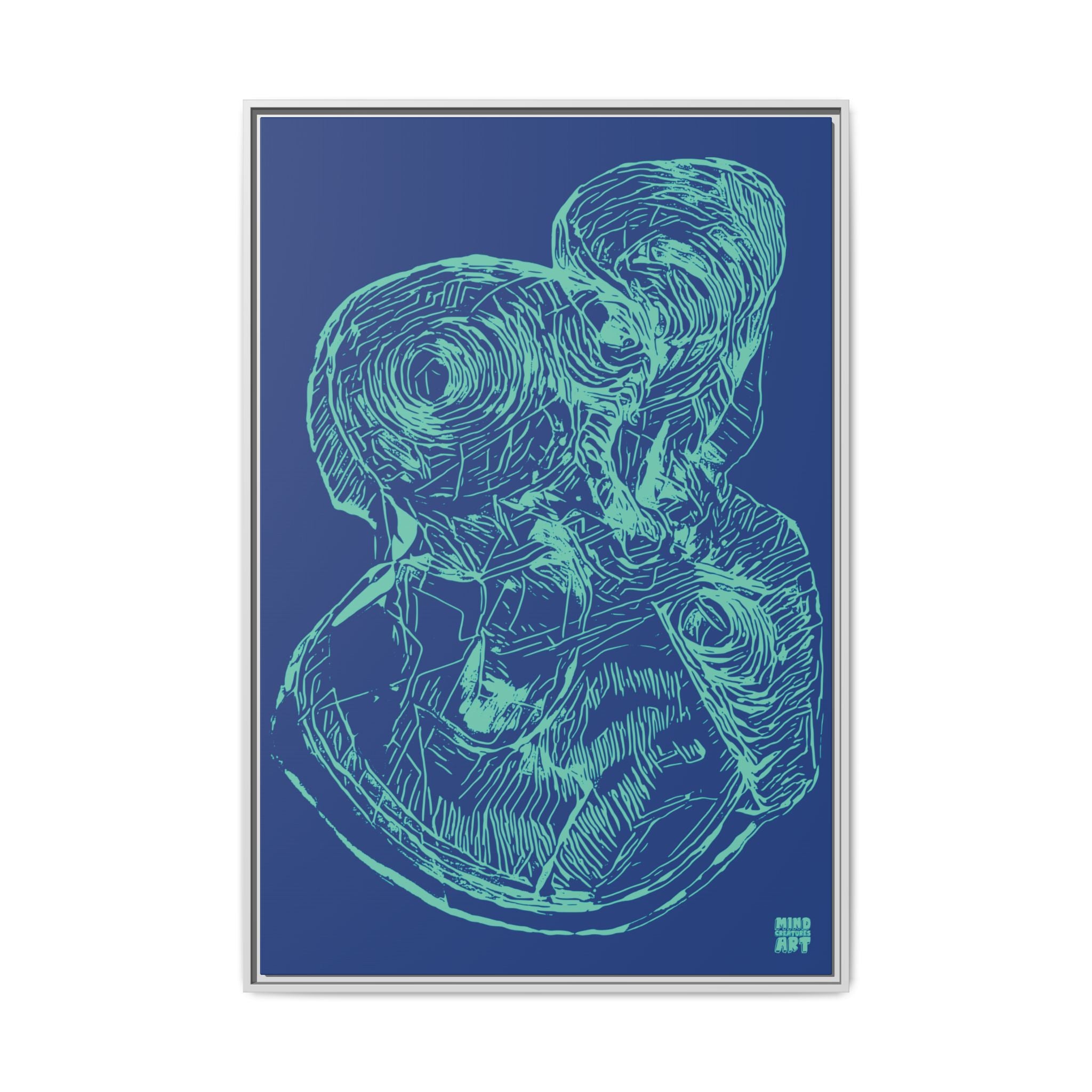 Curiosity (Teal, Dark Blue Background) Matte Canvas, Framed