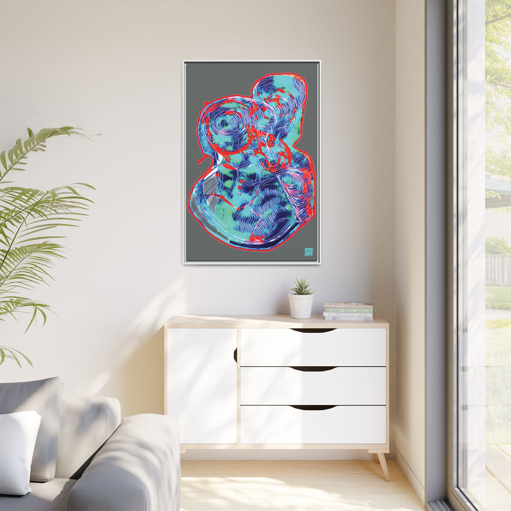 Curiosity (Red & Teal, Dark Gray Background) Matte Canvas, Framed