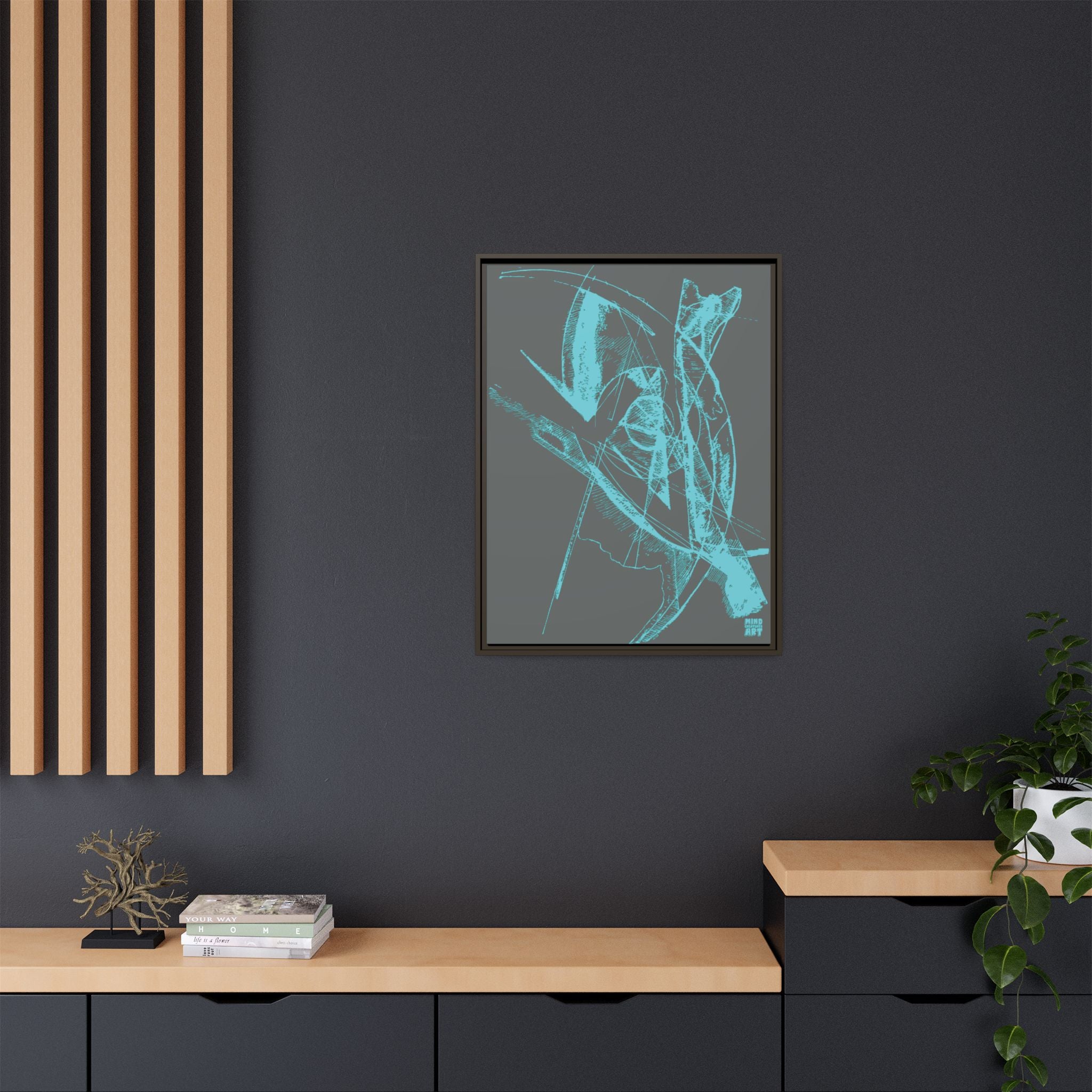 Watching (Aqua, Dark Gray Background) Matte Canvas, Framed