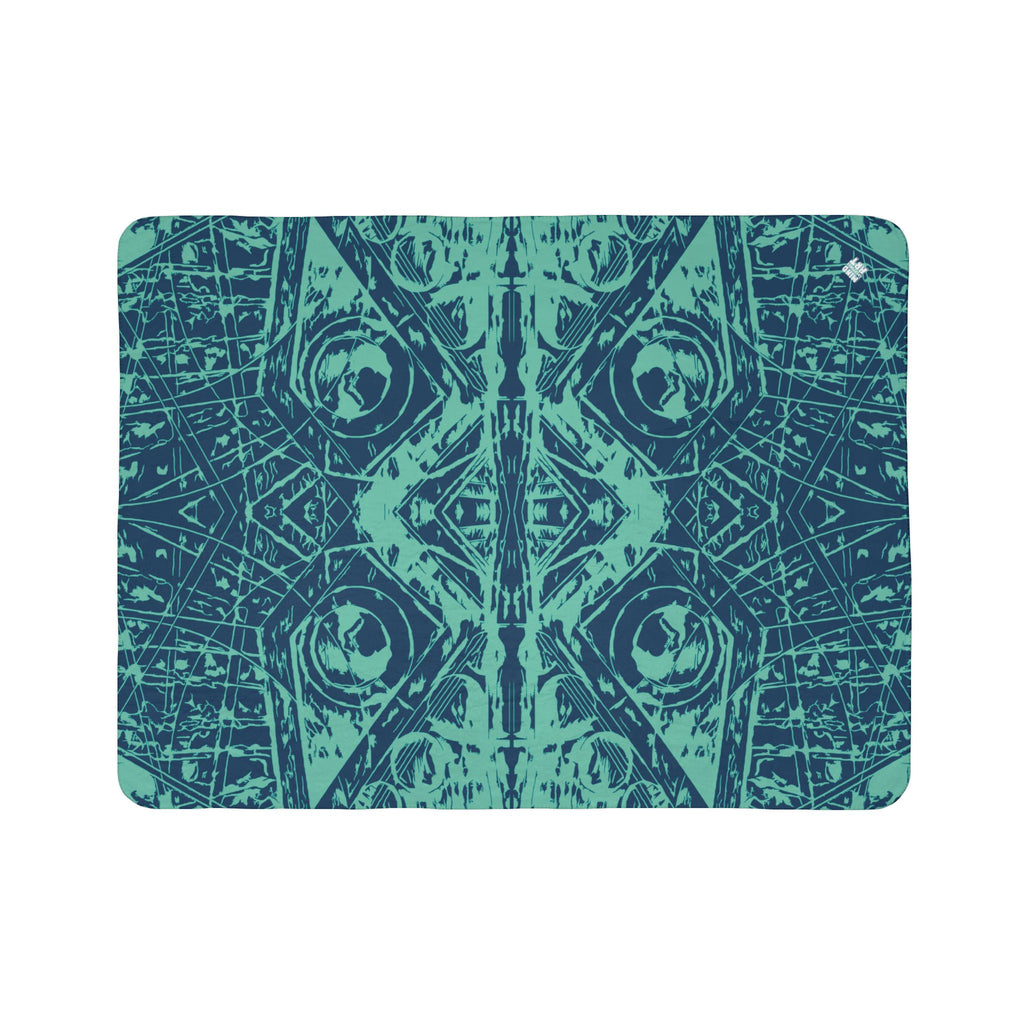 Love (Teal, Mirror, Dark Blue Background) Fleece Sherpa Blanket