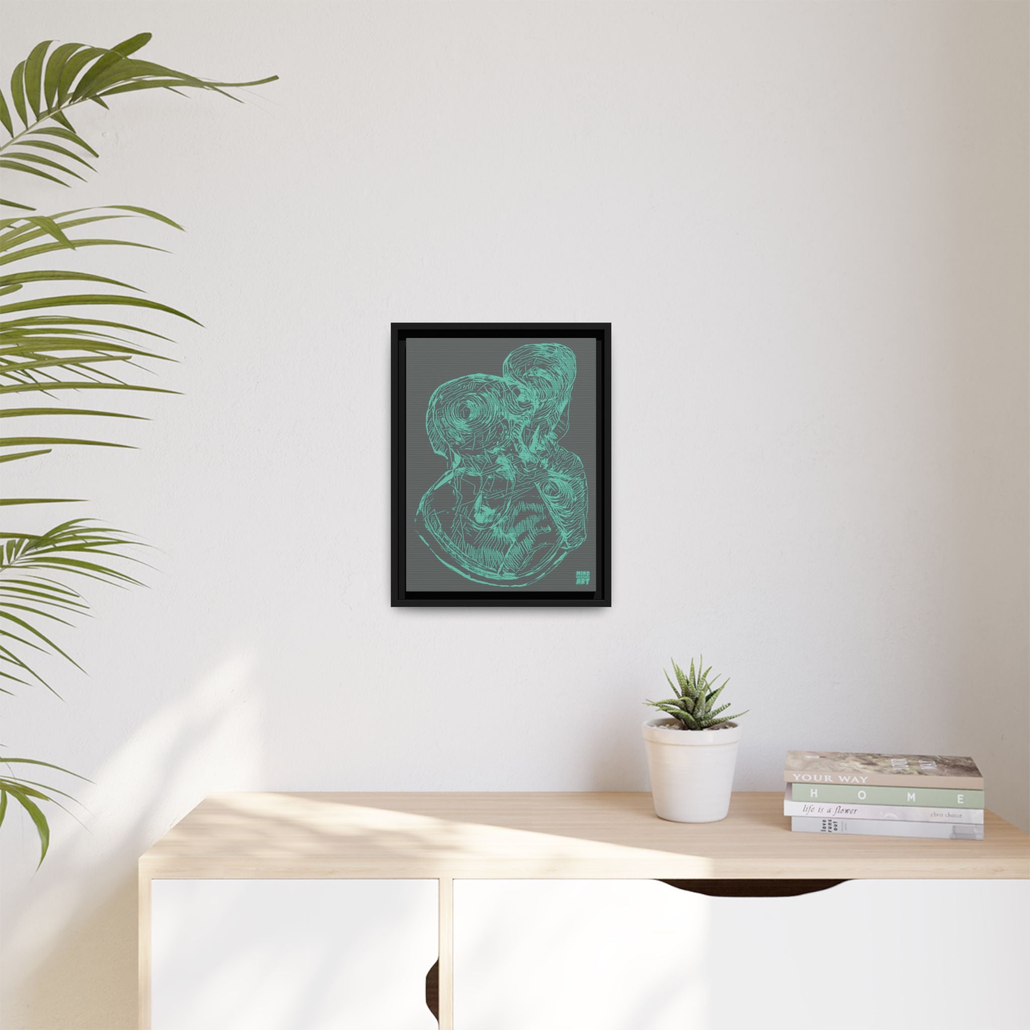 Curiosity (Teal, Dark Gray Background) Matte Canvas, Framed