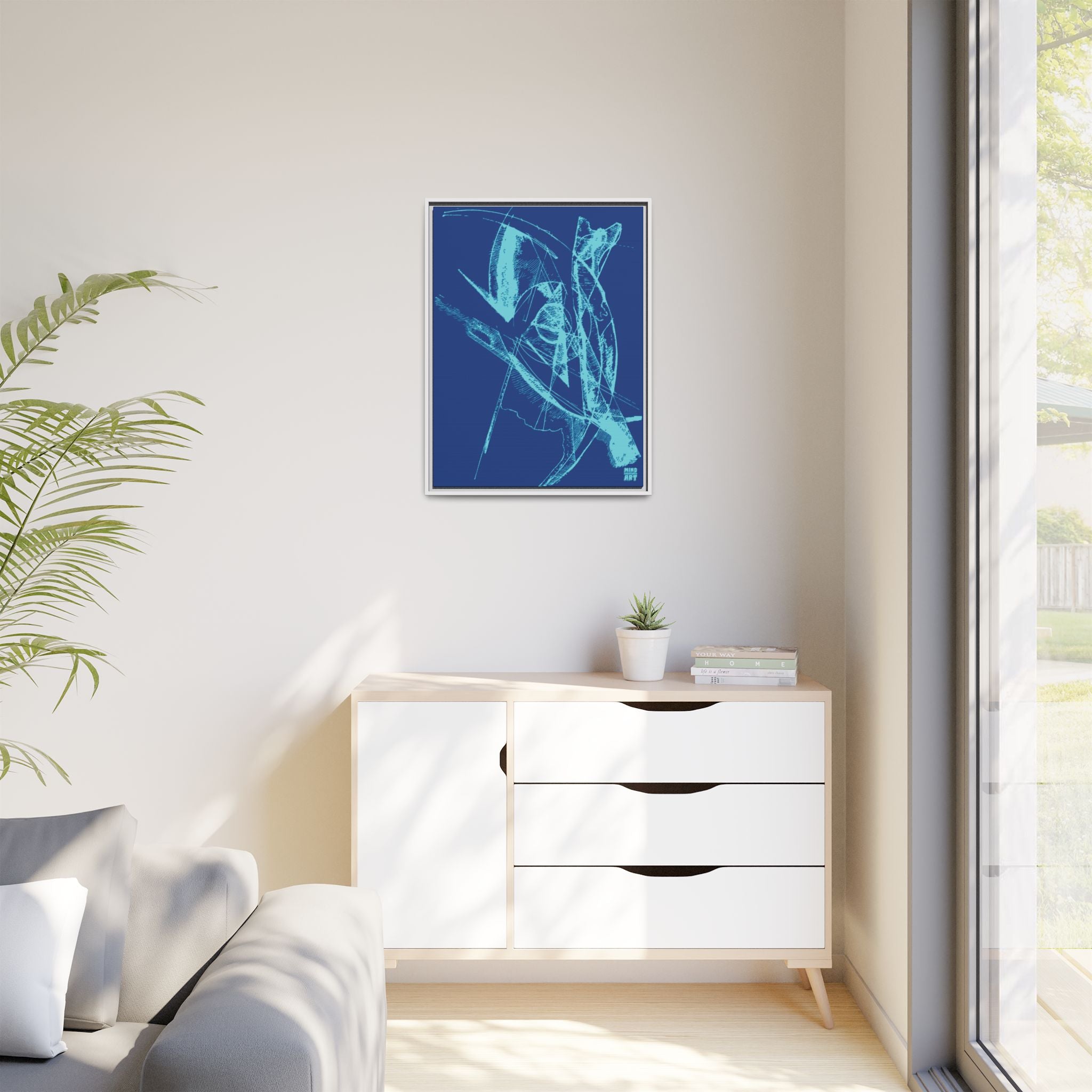 Watching (Aqua, Dark Blue Background) Matte Canvas, Framed
