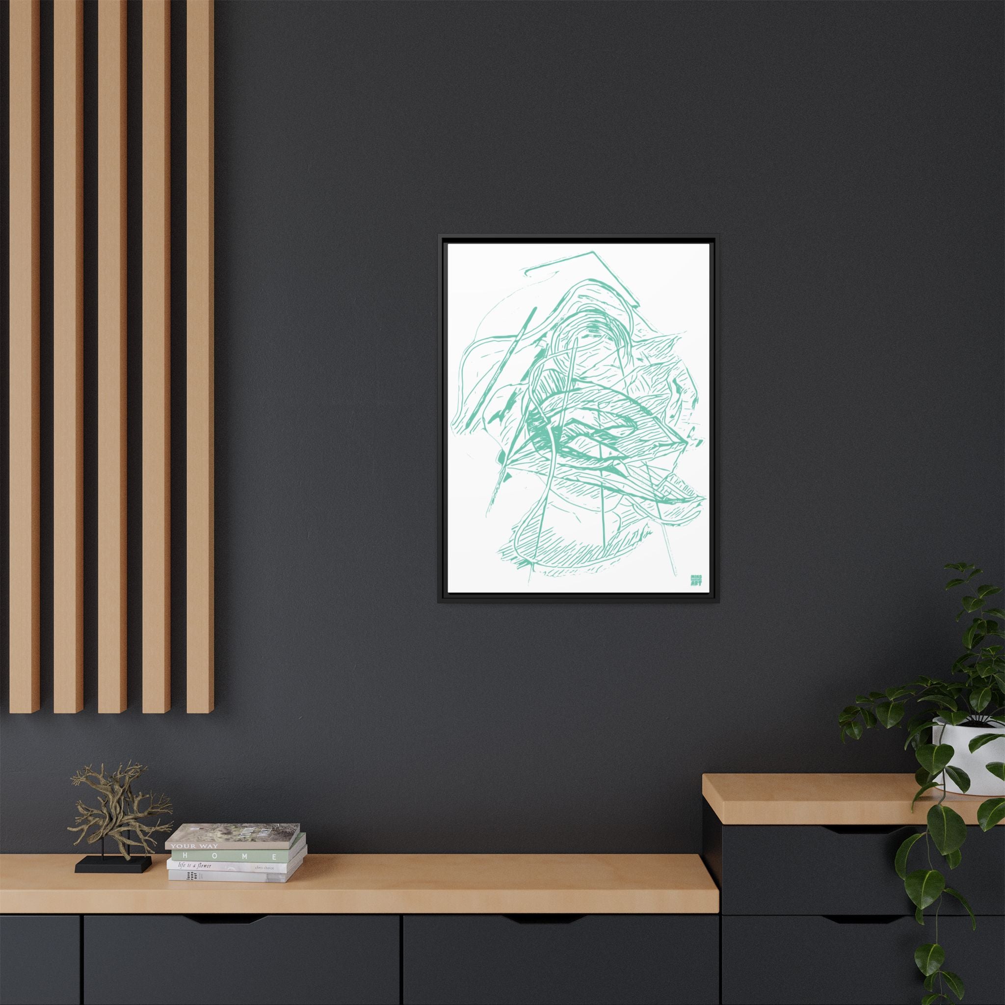 Dive Reflex (Teal, White Background) Matte Canvas, Framed