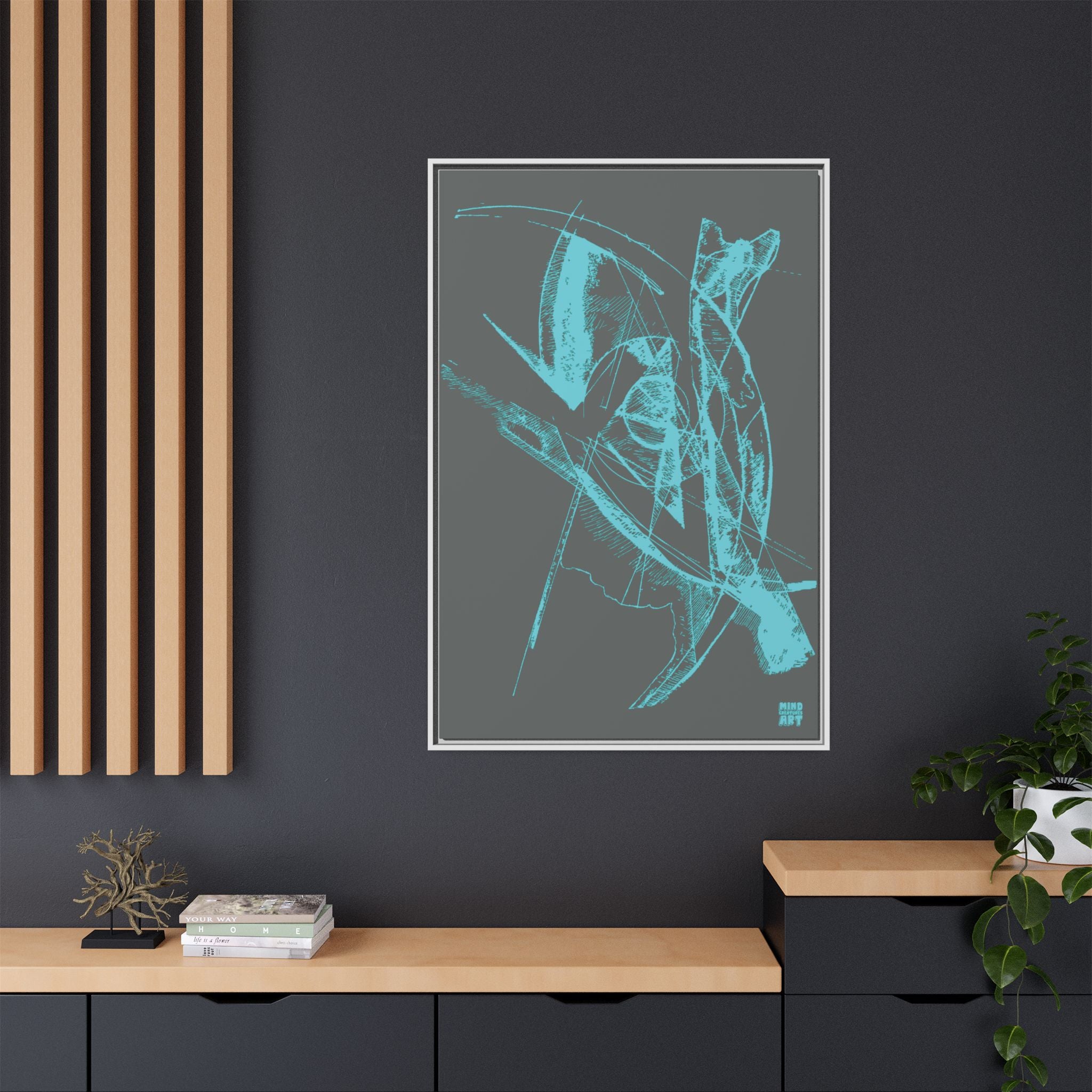 Watching (Aqua, Dark Gray Background) Matte Canvas, Framed