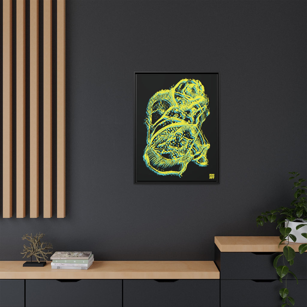 Exploration (Blur, Blue & Yellow, Black Background) Matte Canvas, Framed