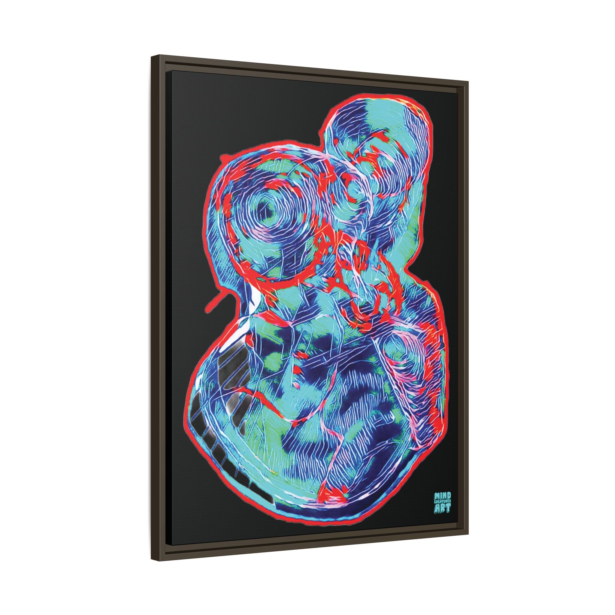 Curiosity (Red & Teal), Black Background) Matte Canvas, Framed