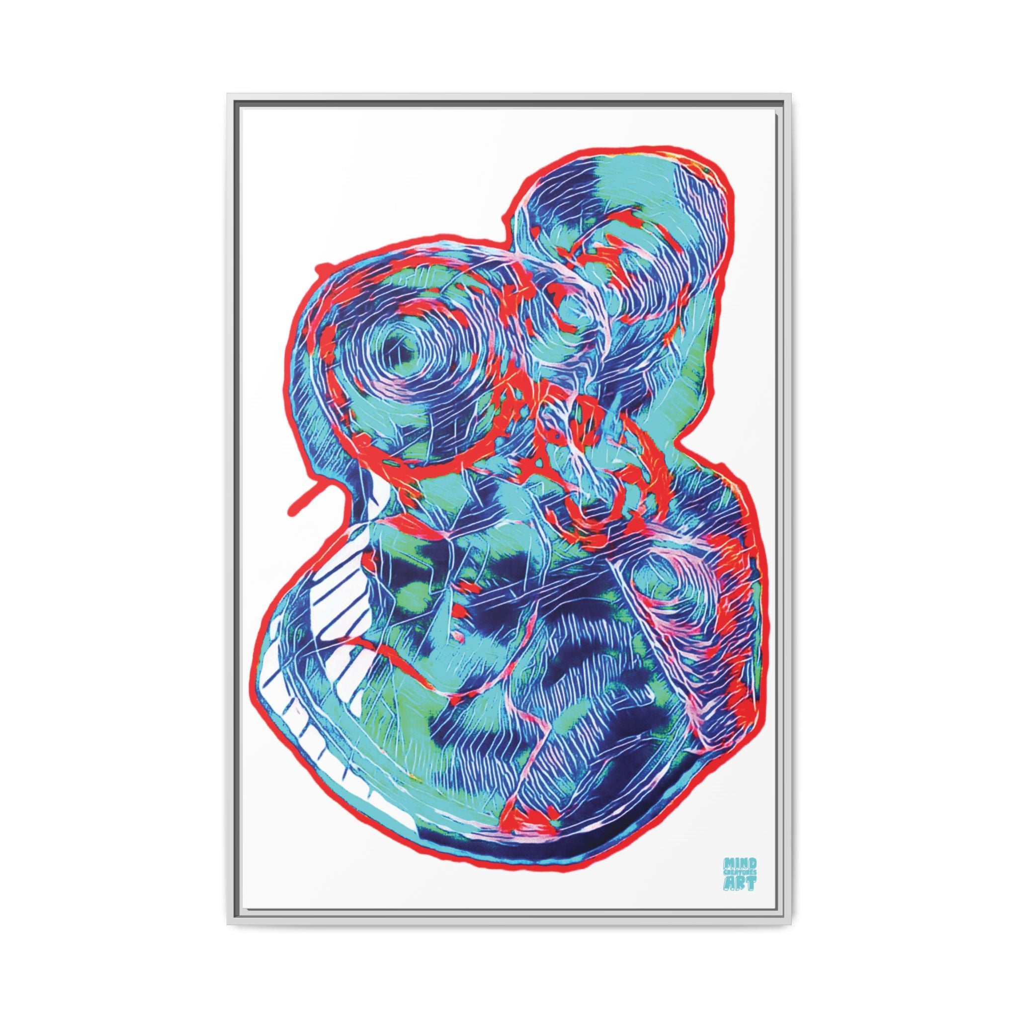 Curiosity (Red & Teal, White Background) Matte Canvas, Framed