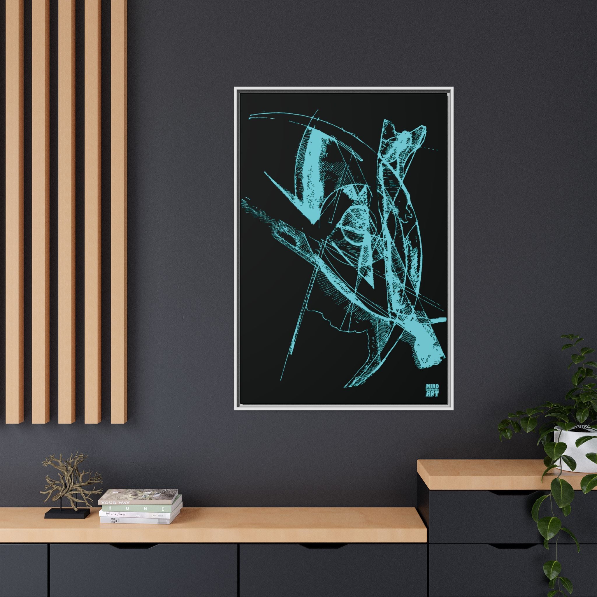Watching (Aqua, Black Background) Matte Canvas, Framed