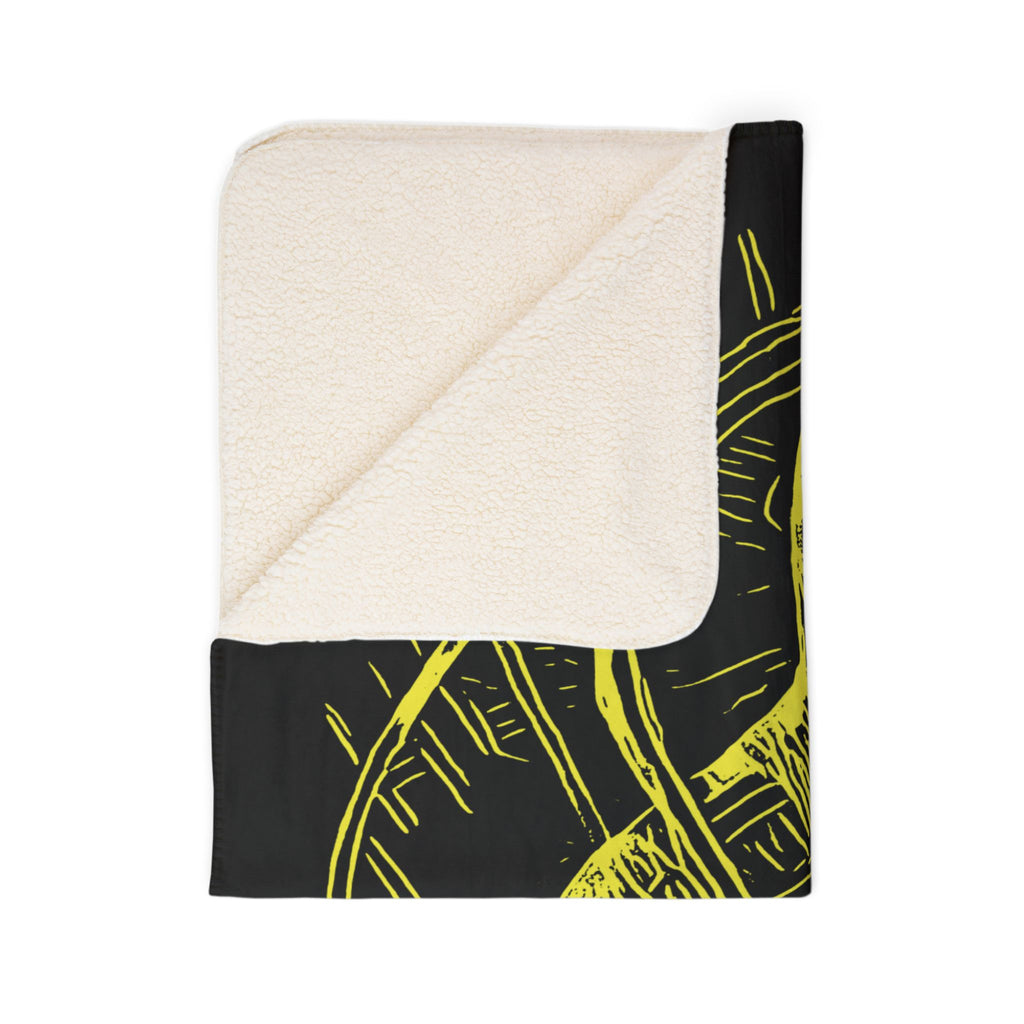 Jelly Jam (Yellow, Black Background) Fleece Sherpa Blanket
