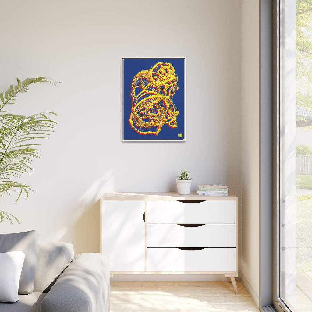 Exploration (Blur, Red & Yellow, Dark Blue Background) Matte Canvas, Framed