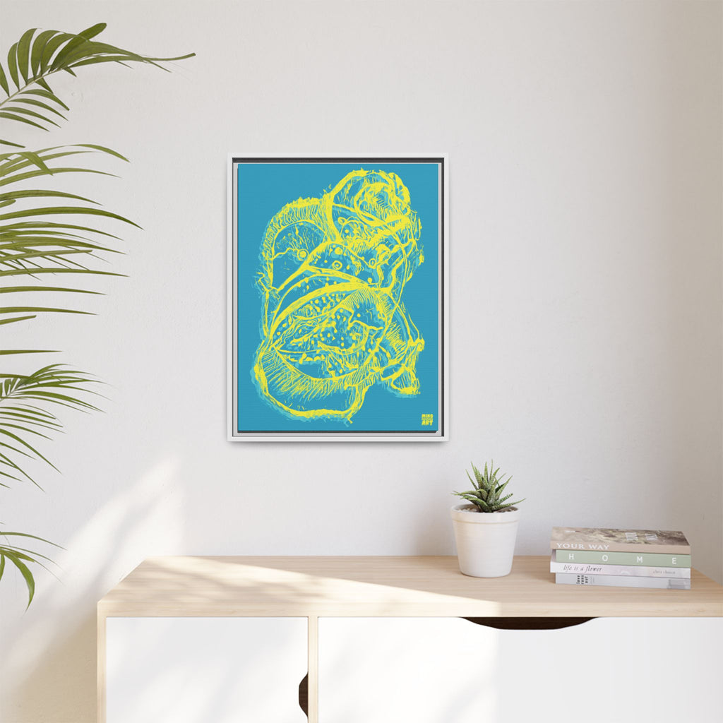 Exploration (Blur, Blue & Yellow, Dark Blue Background) Matte Canvas, Framed